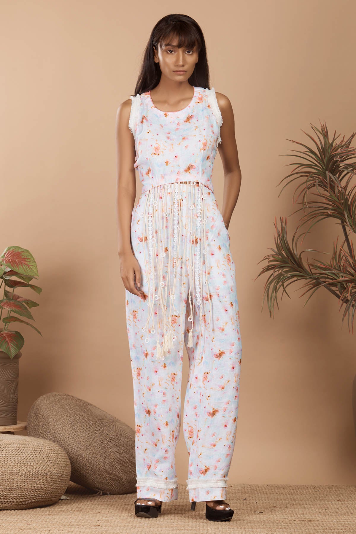 Abstract Fringe White Co-ord Set