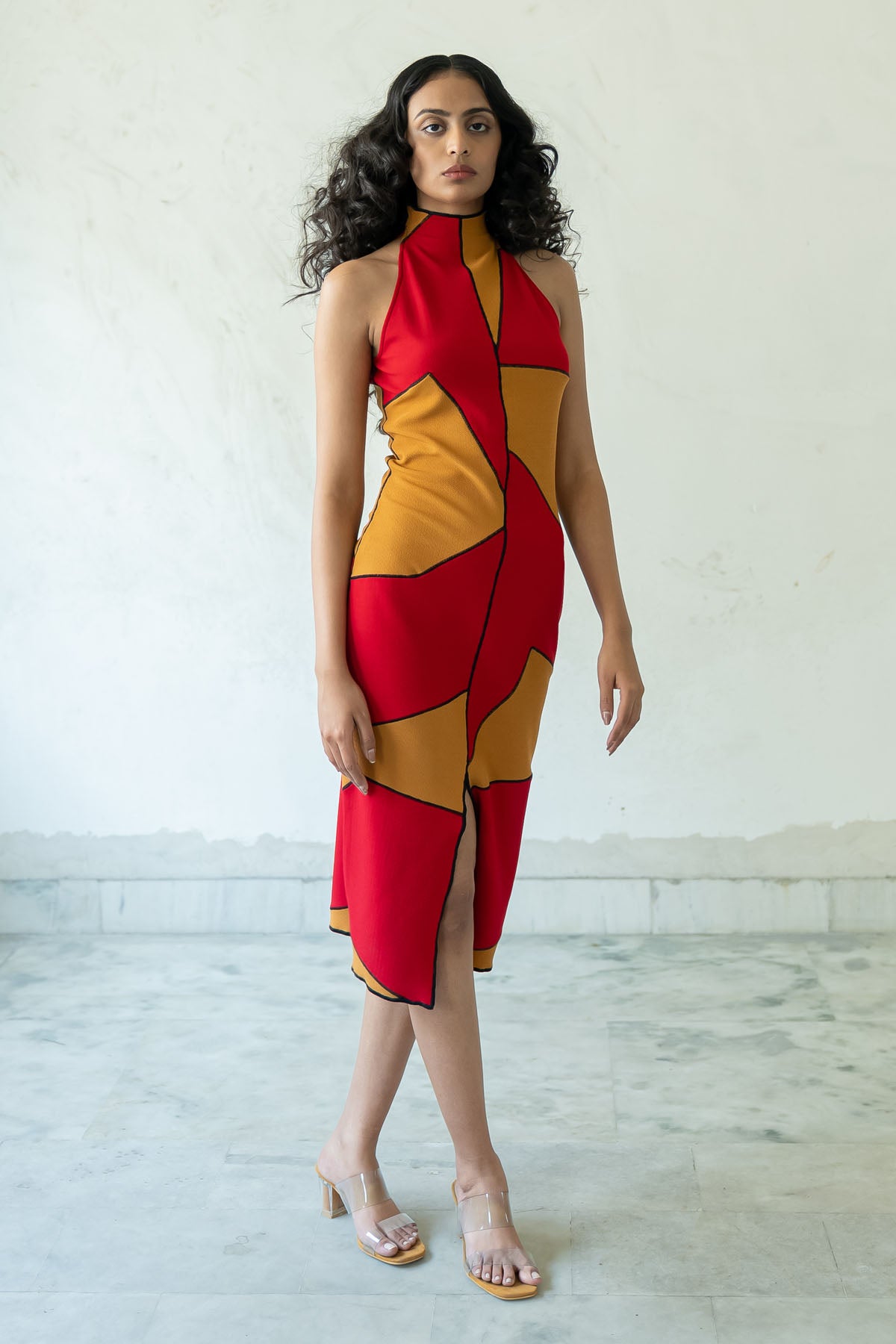 Abstract Funnel Neck Dress