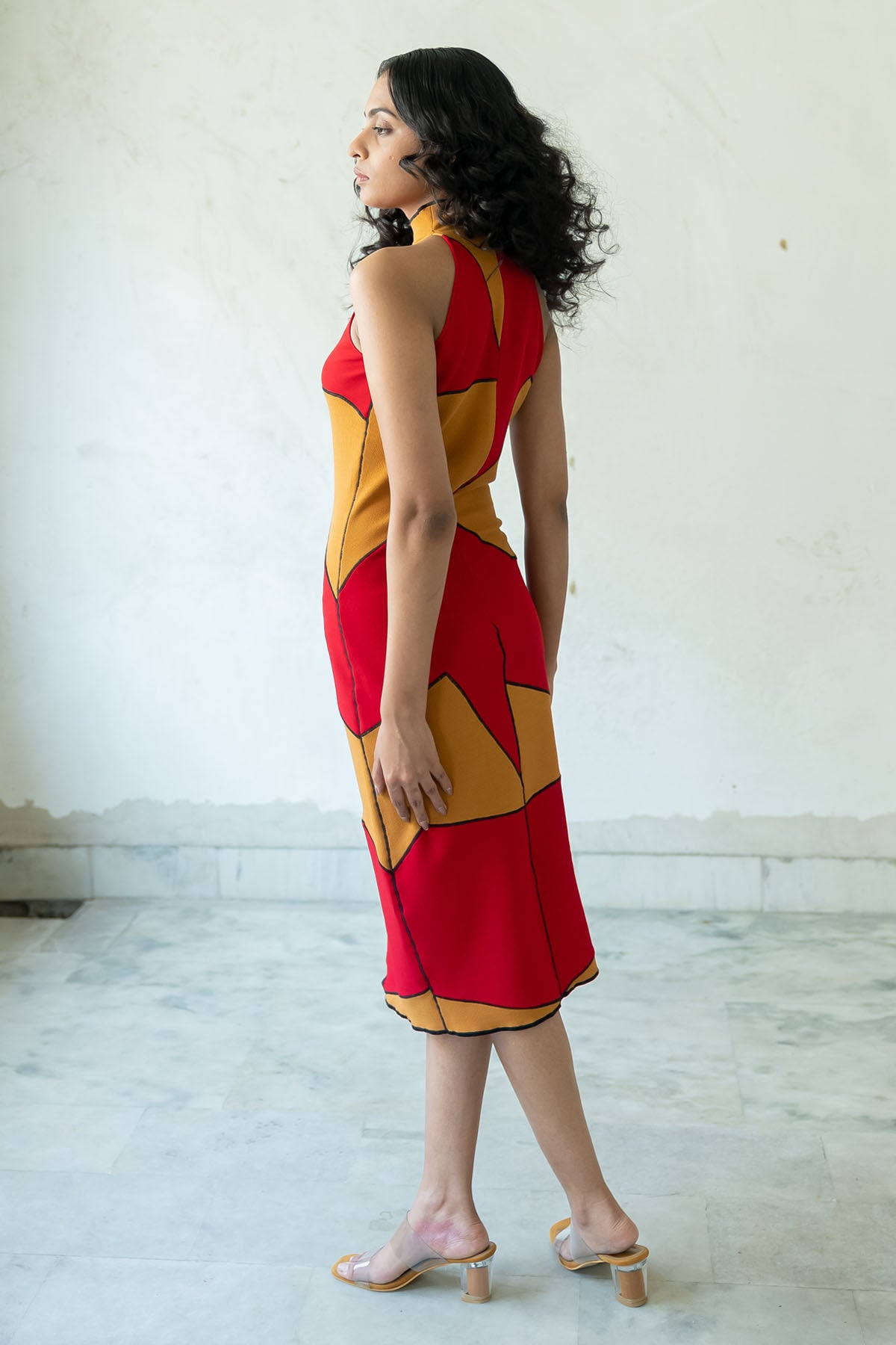 Abstract Funnel Neck Dress