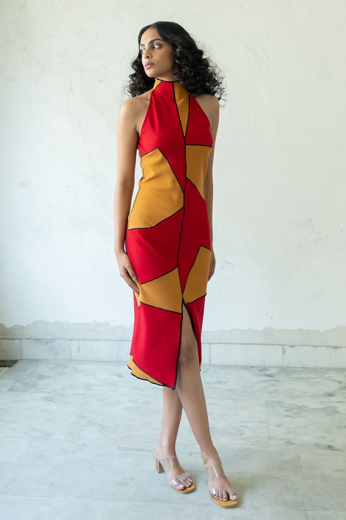 Abstract Funnel Neck Dress