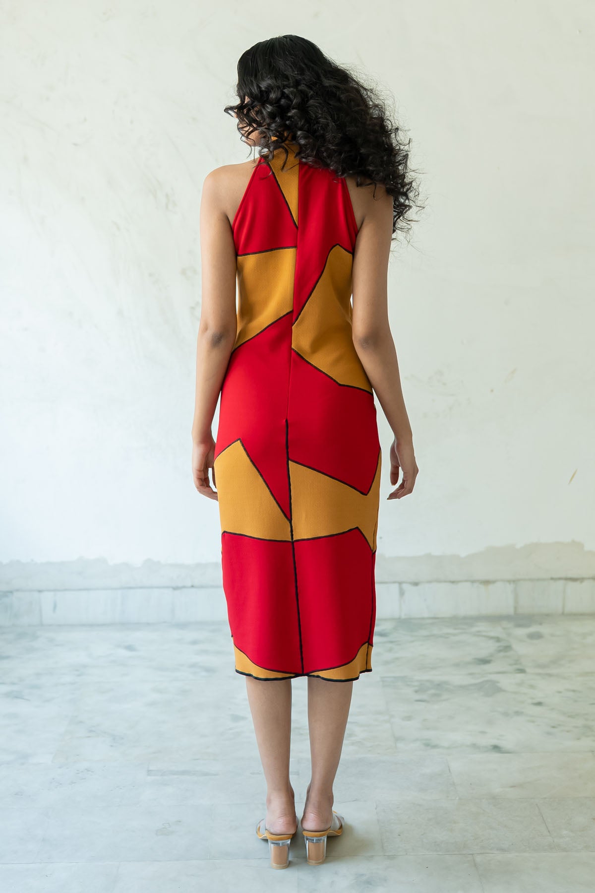 Abstract Funnel Neck Dress