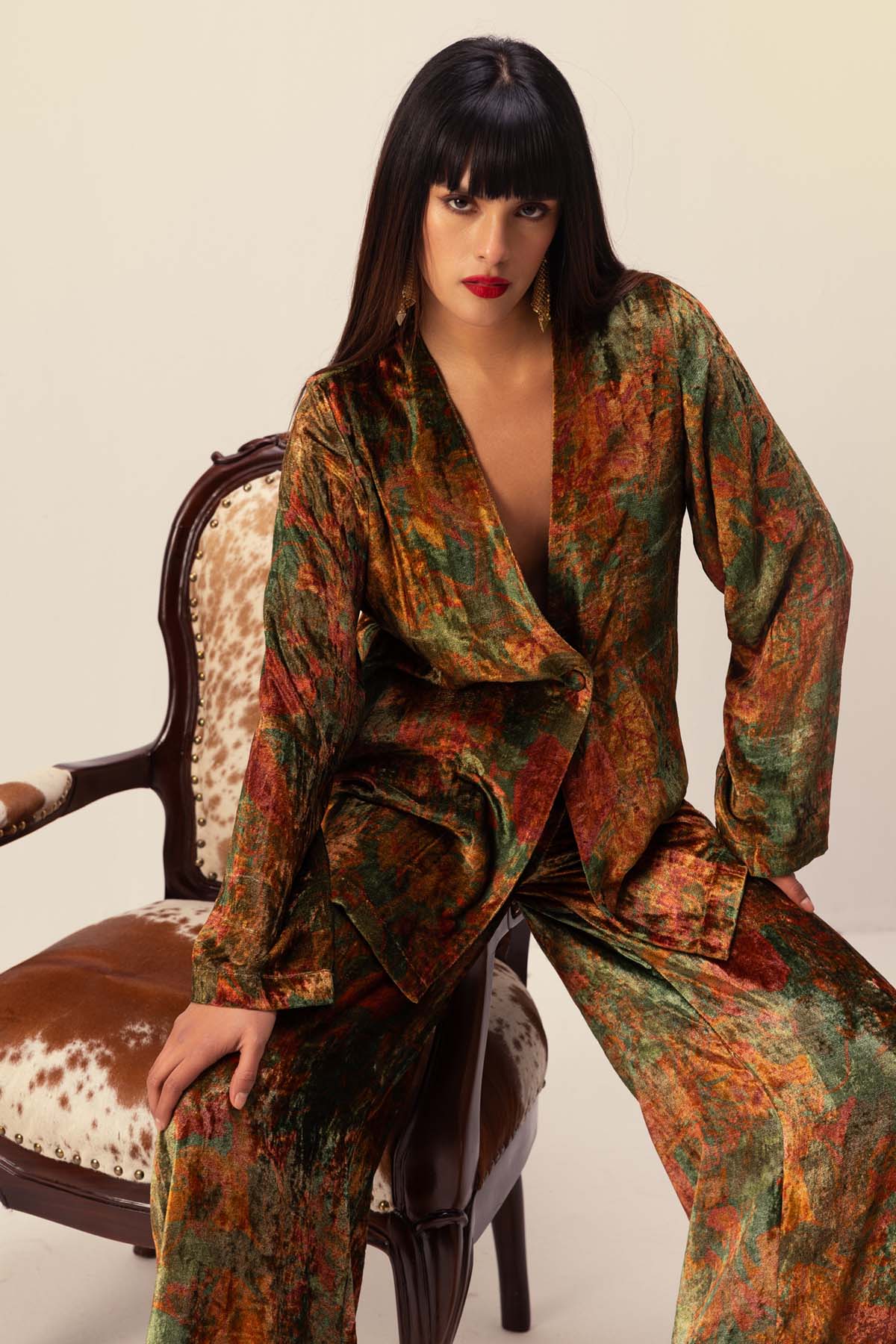 Abstract Print Jacket Set