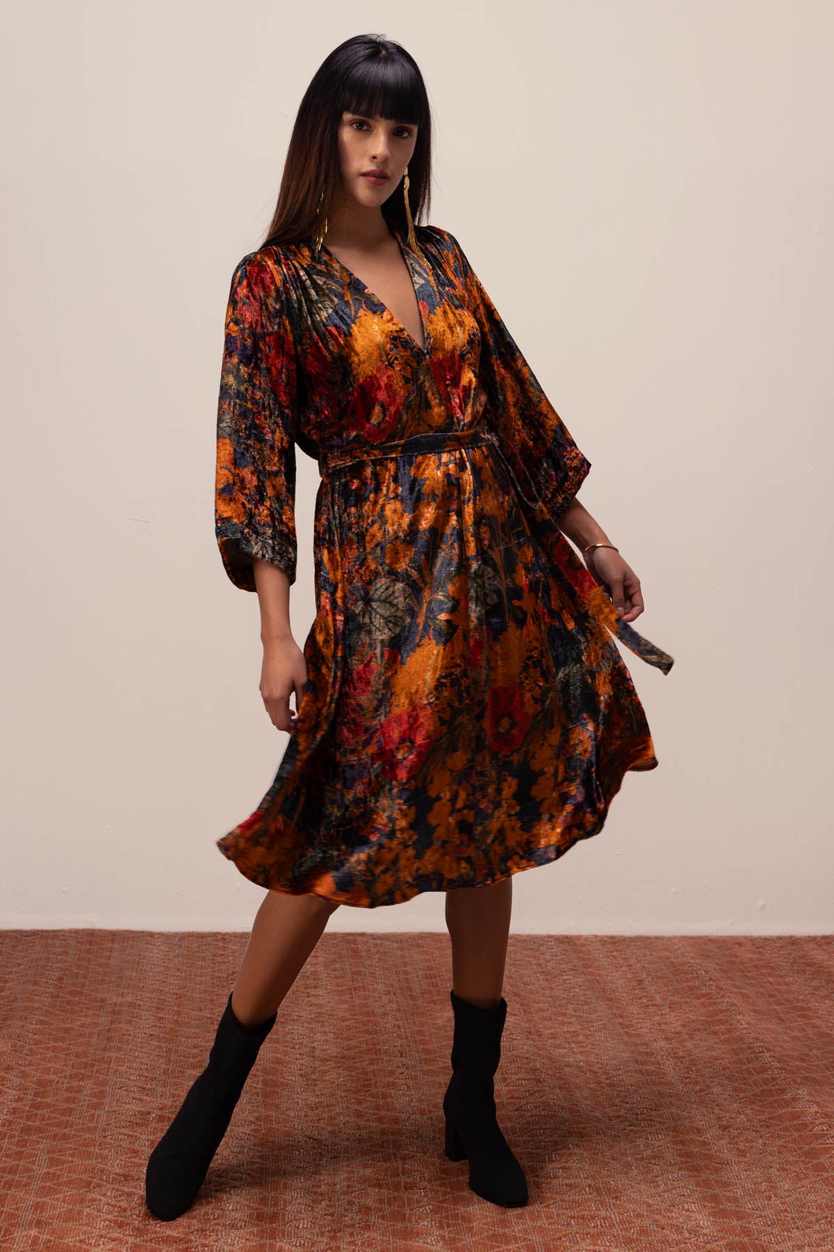Abstract Print Velvet Dress