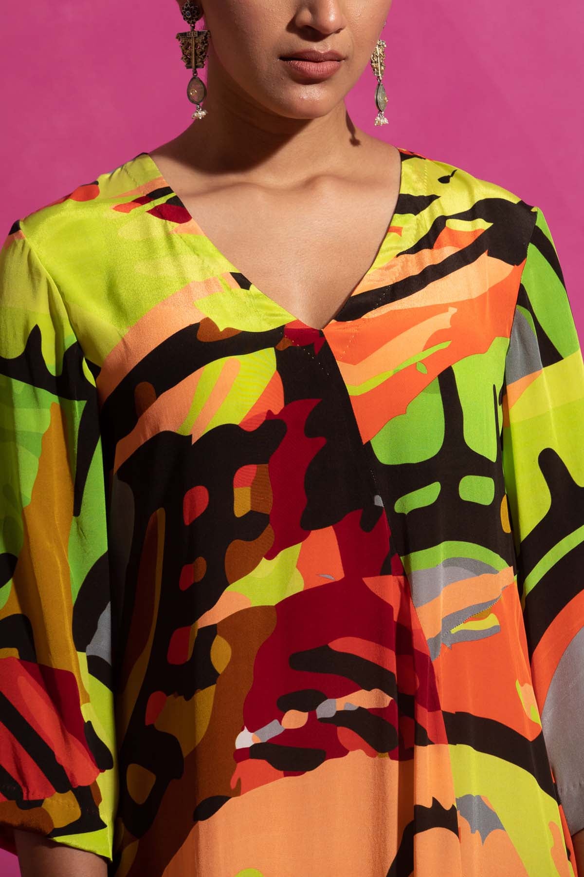 Abstract Printed Crepe Dress