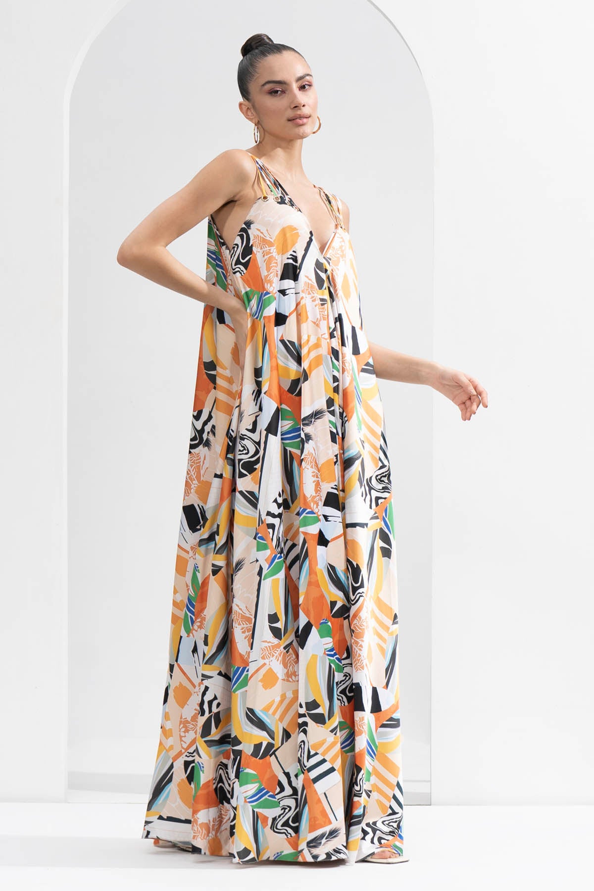 Abstract Printed Flared Dress