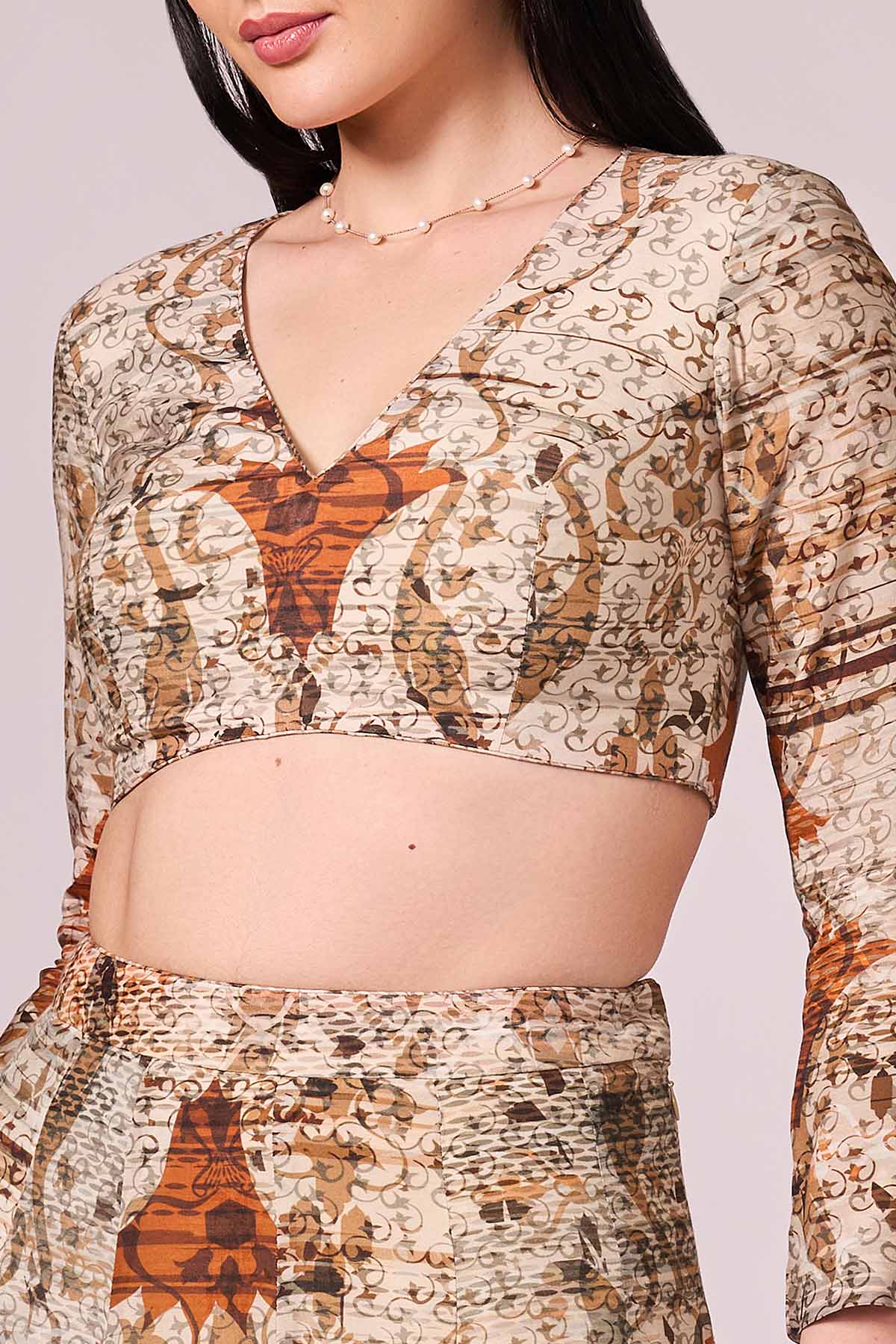 Abstract Print Brown Lehenga Set
