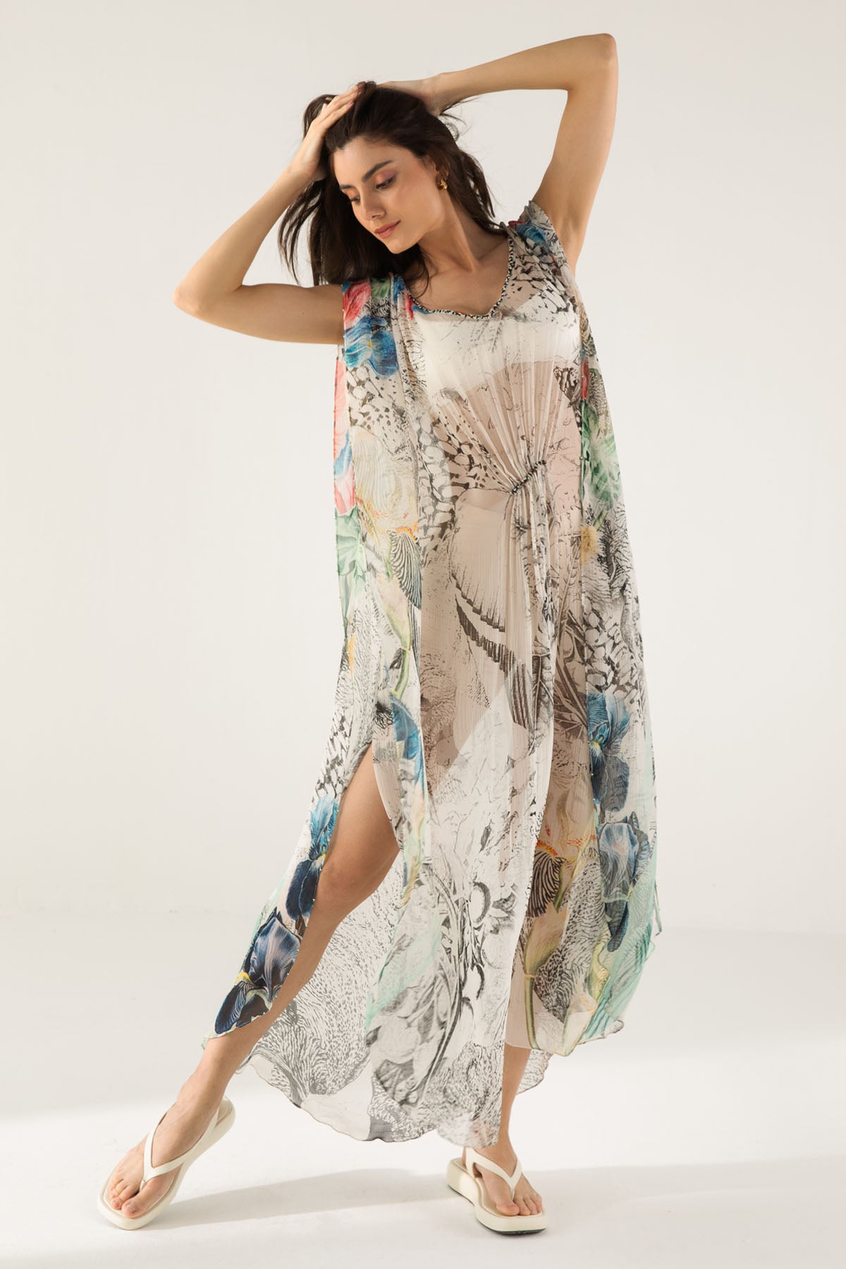 Abstract Print Chiffon Kaftan