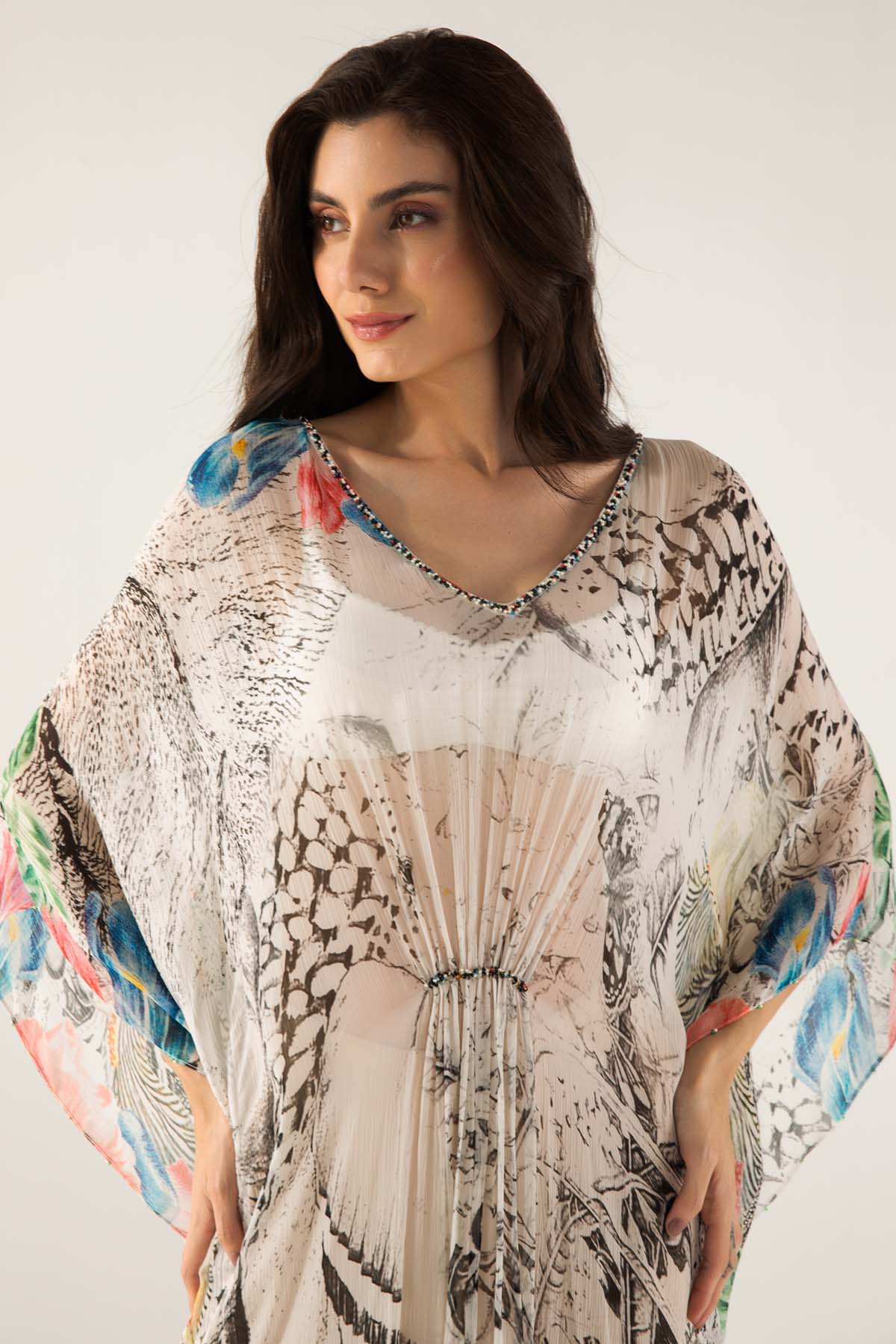 Abstract Print Chiffon Kaftan