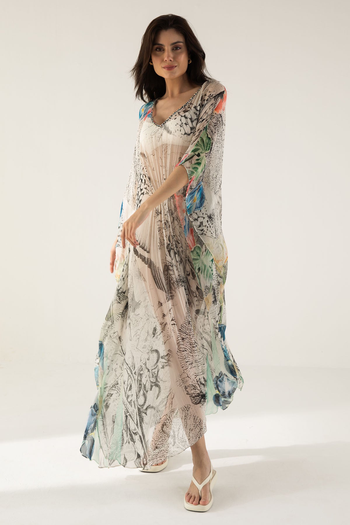 Abstract Print Chiffon Kaftan