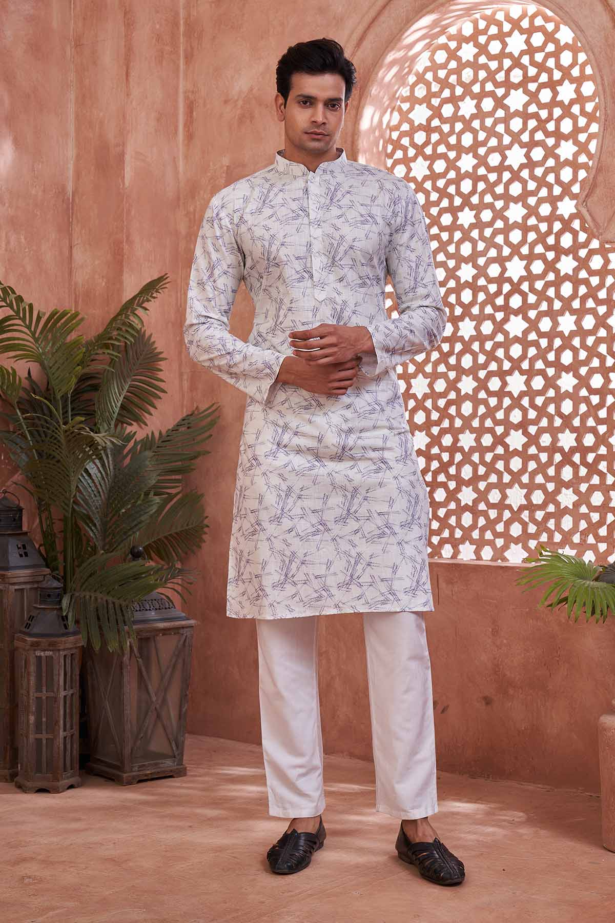 Buy Abstract Printed Cotton Kurta by SNEHA B - Men for online at ScrollnShops