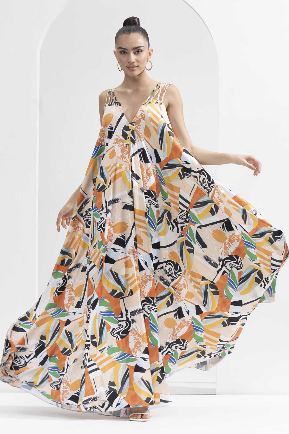 Buy Abstract Printed Flared Dress by Mandira Wirk