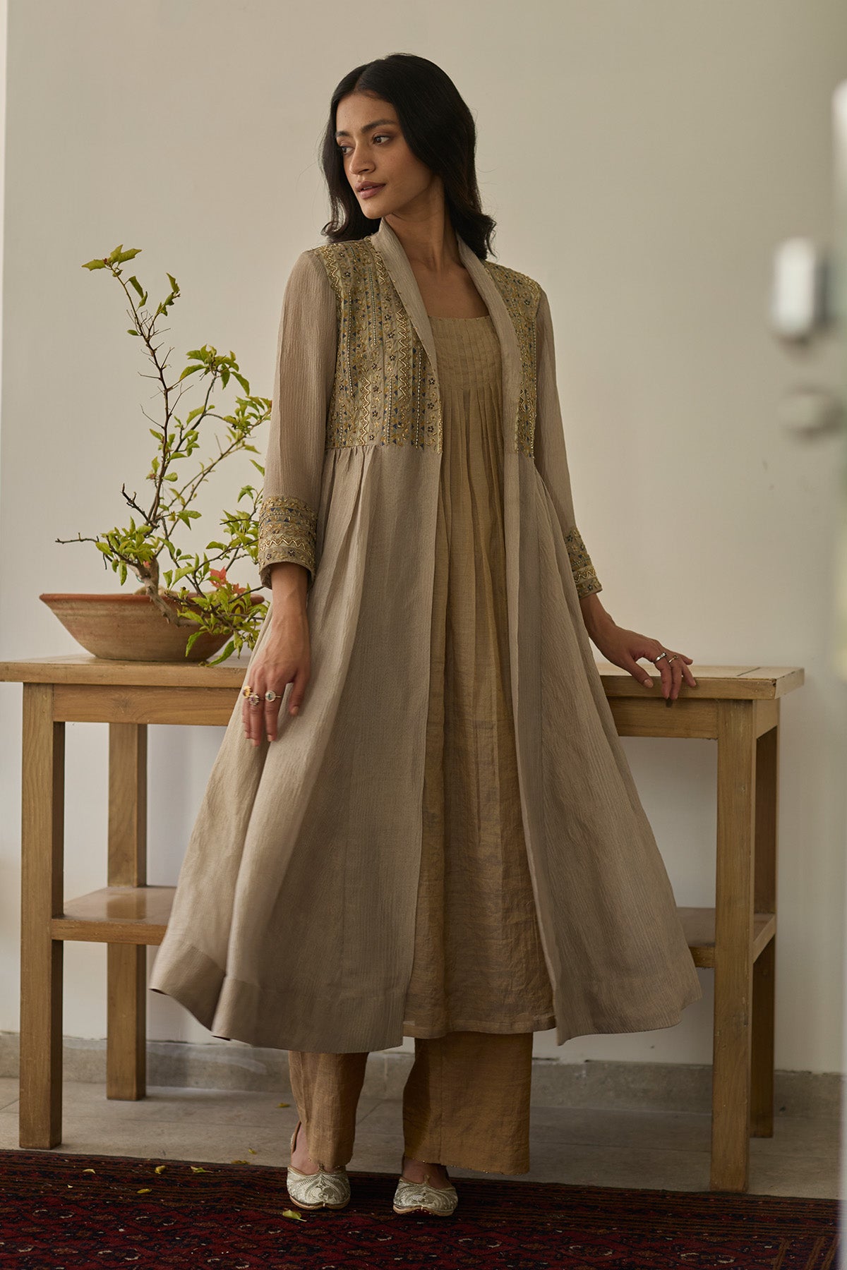 Almond Embroidered Kurta Set