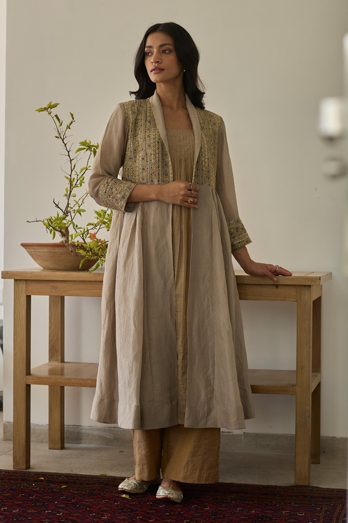 Buy Almond Embroidered Kurta Set by Rhua for Women online at ScrollnShops