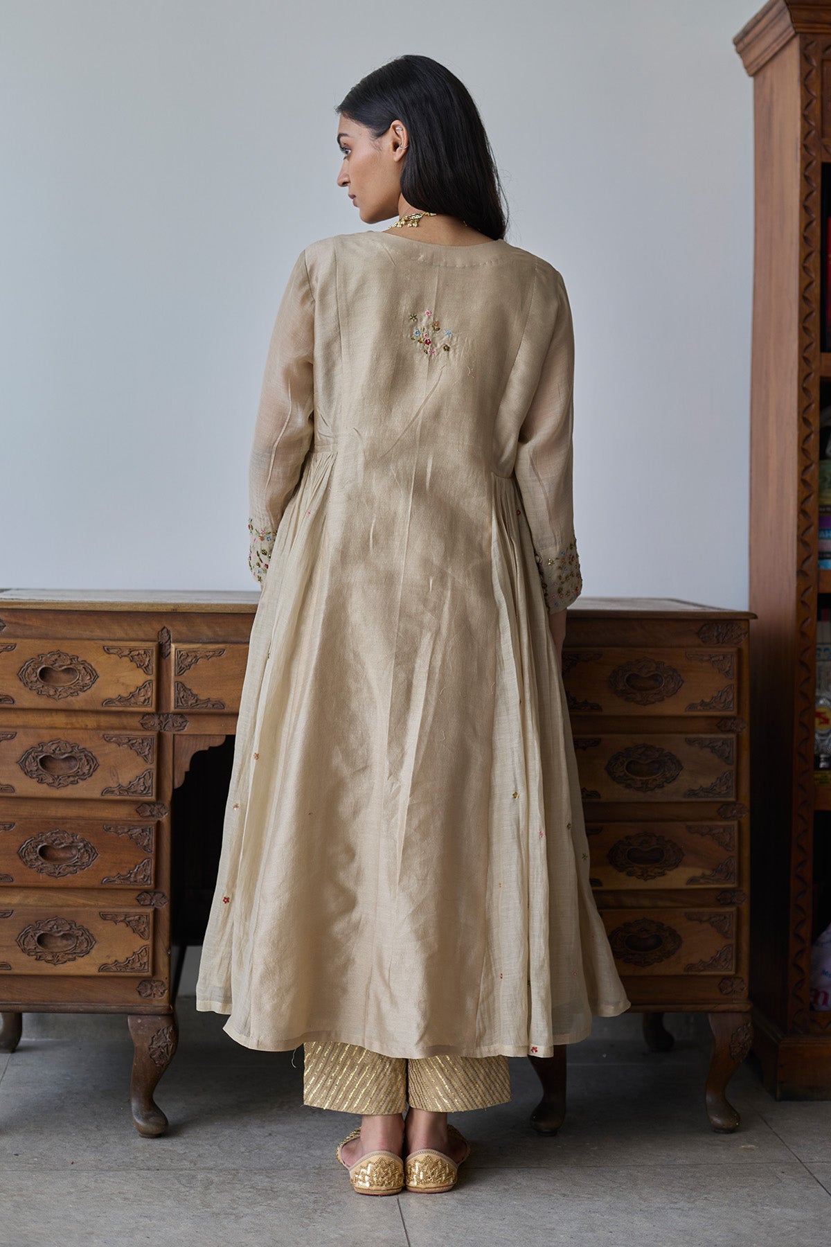 Almond Floral Work Anarkali Set