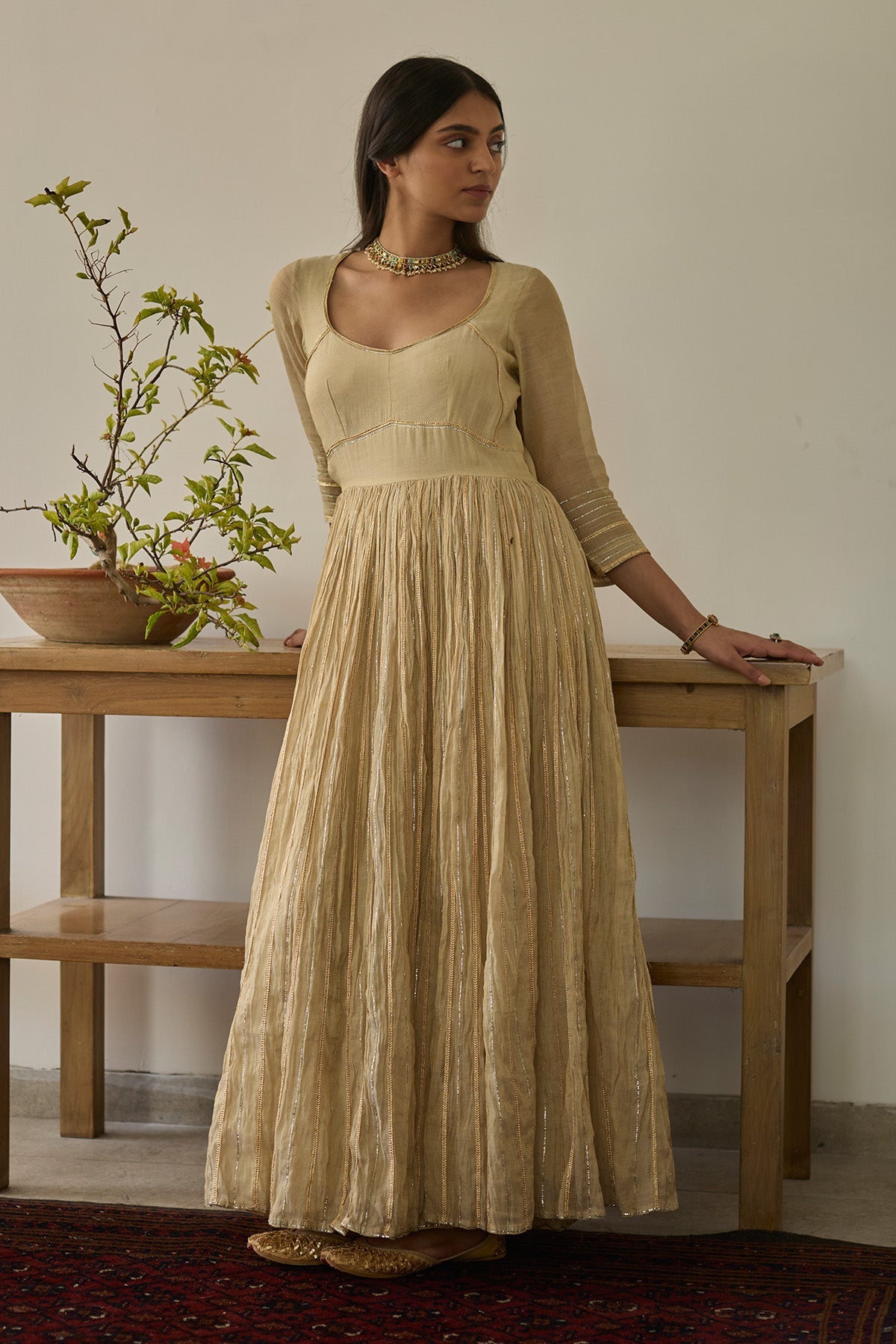 Buy Almond Gold Gota Anarkali Set by Rhua for Women online at ScrollnShops