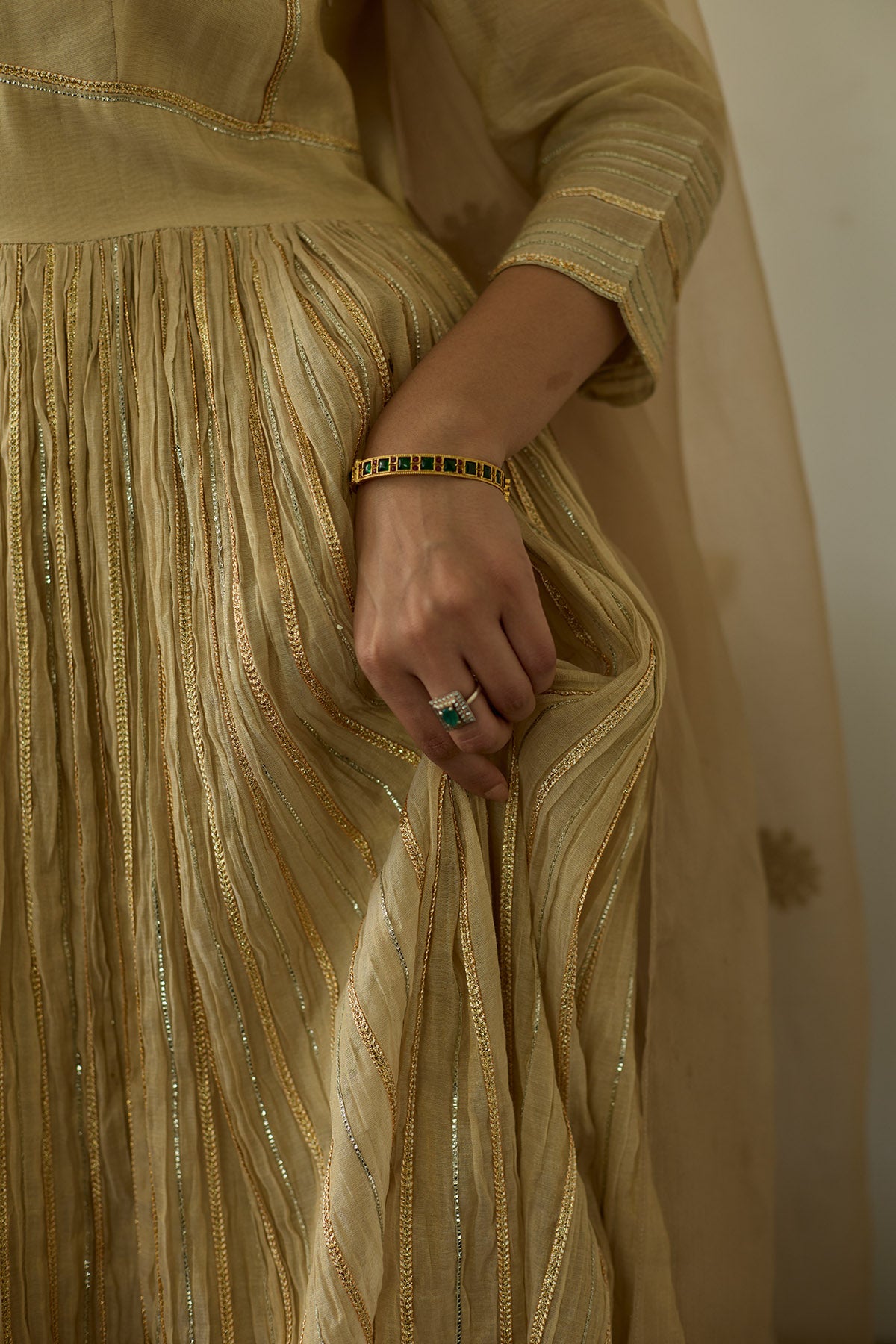 Almond Gold Gota Anarkali Set