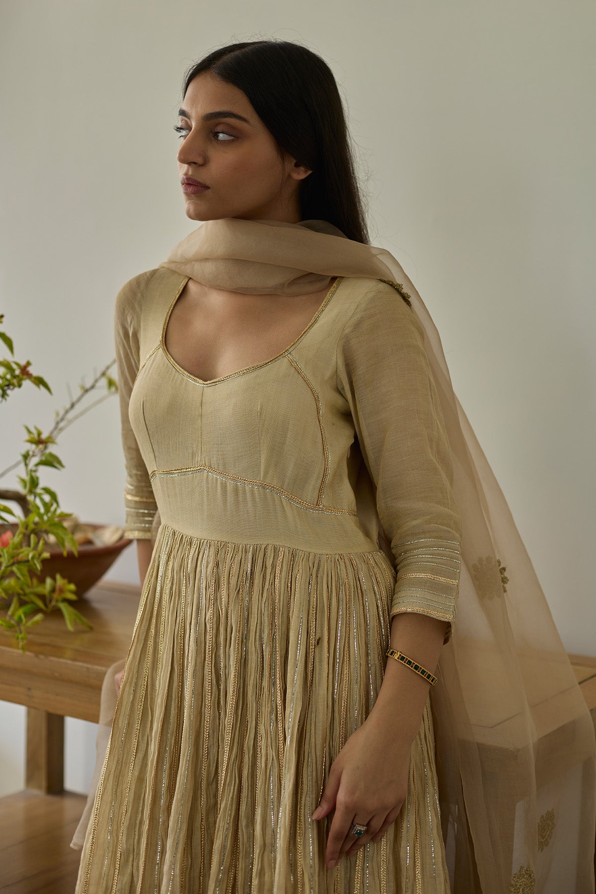 Almond Gold Gota Anarkali Set