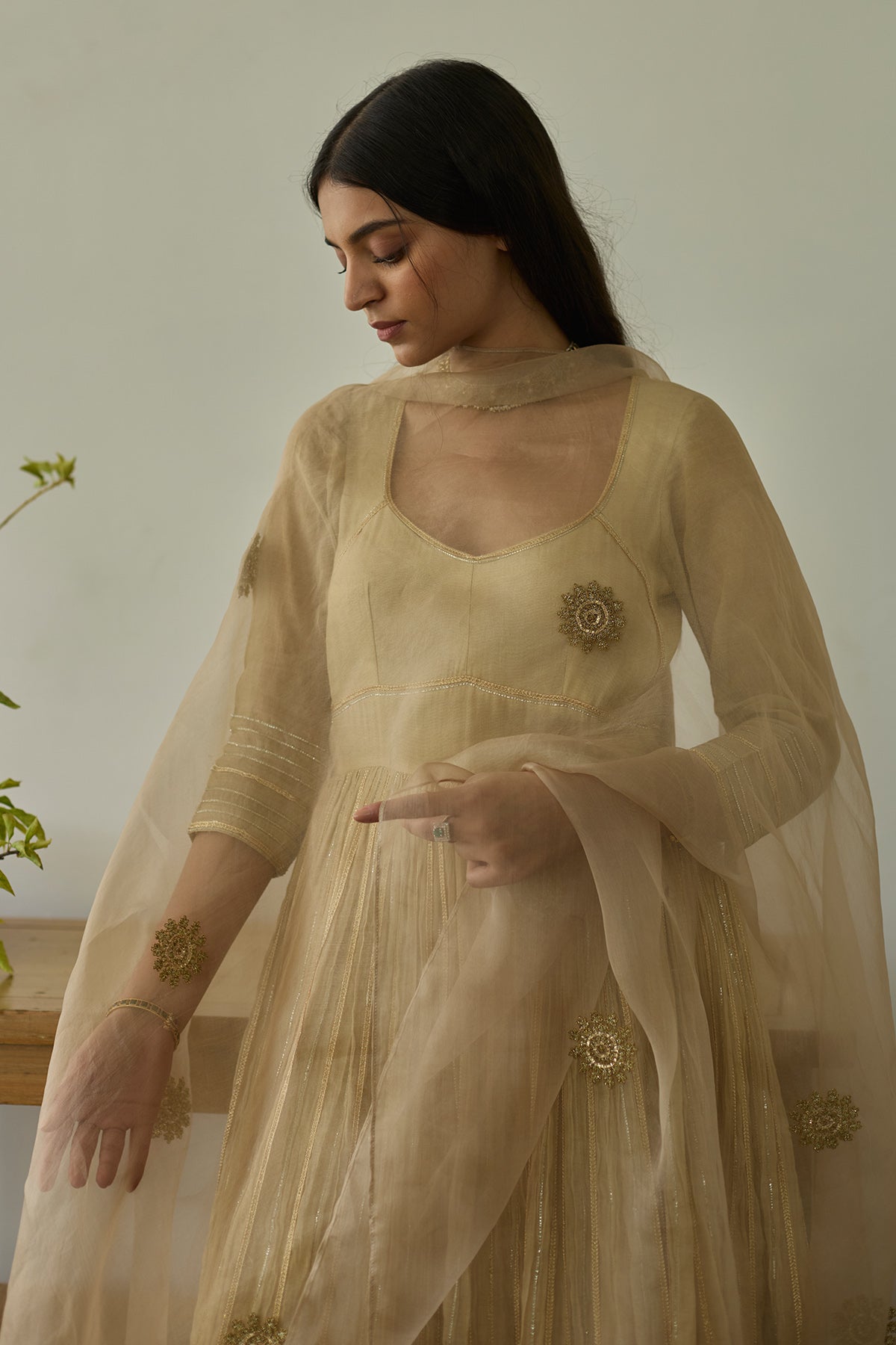 Almond Gold Gota Anarkali Set