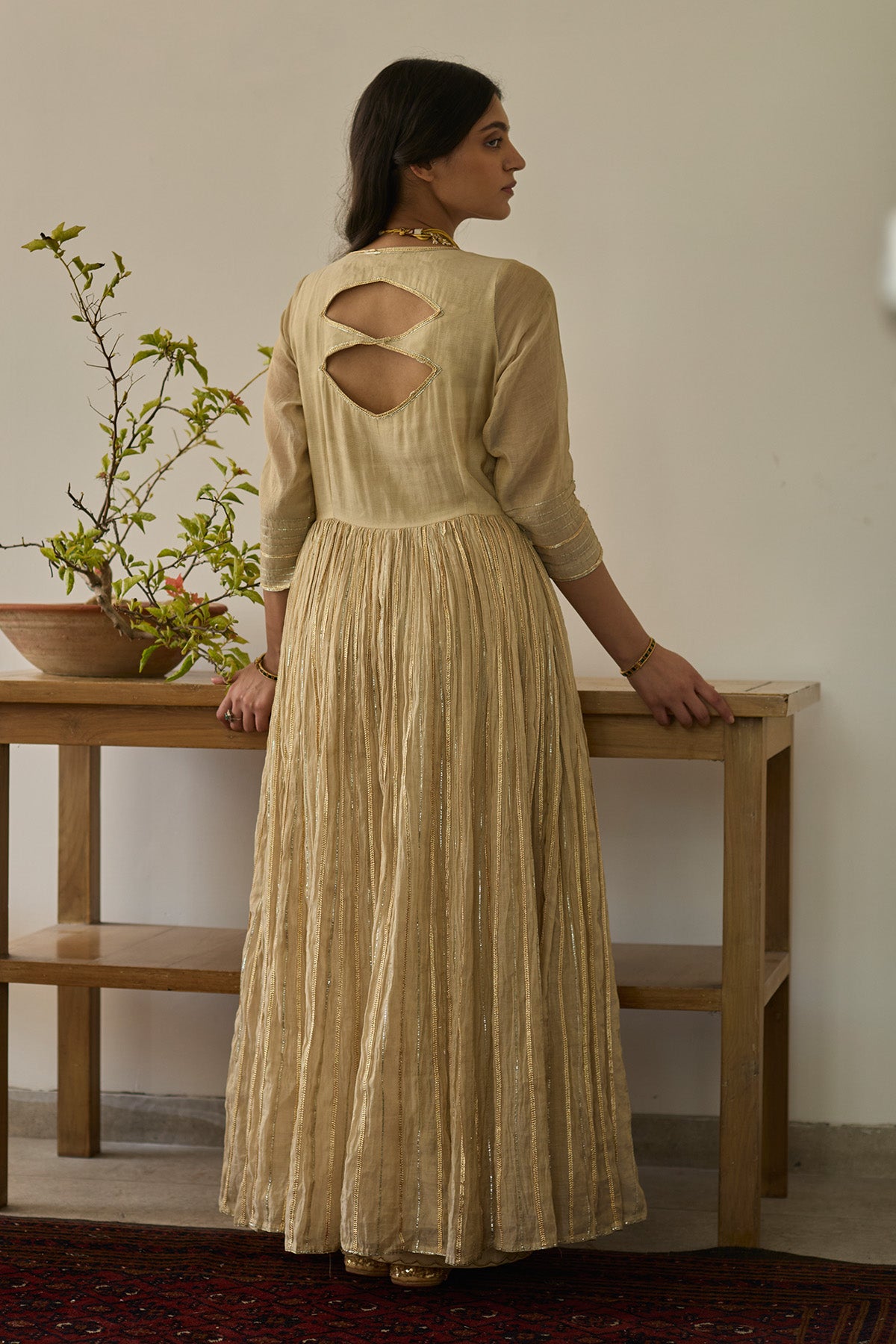 Almond Gold Gota Anarkali Set