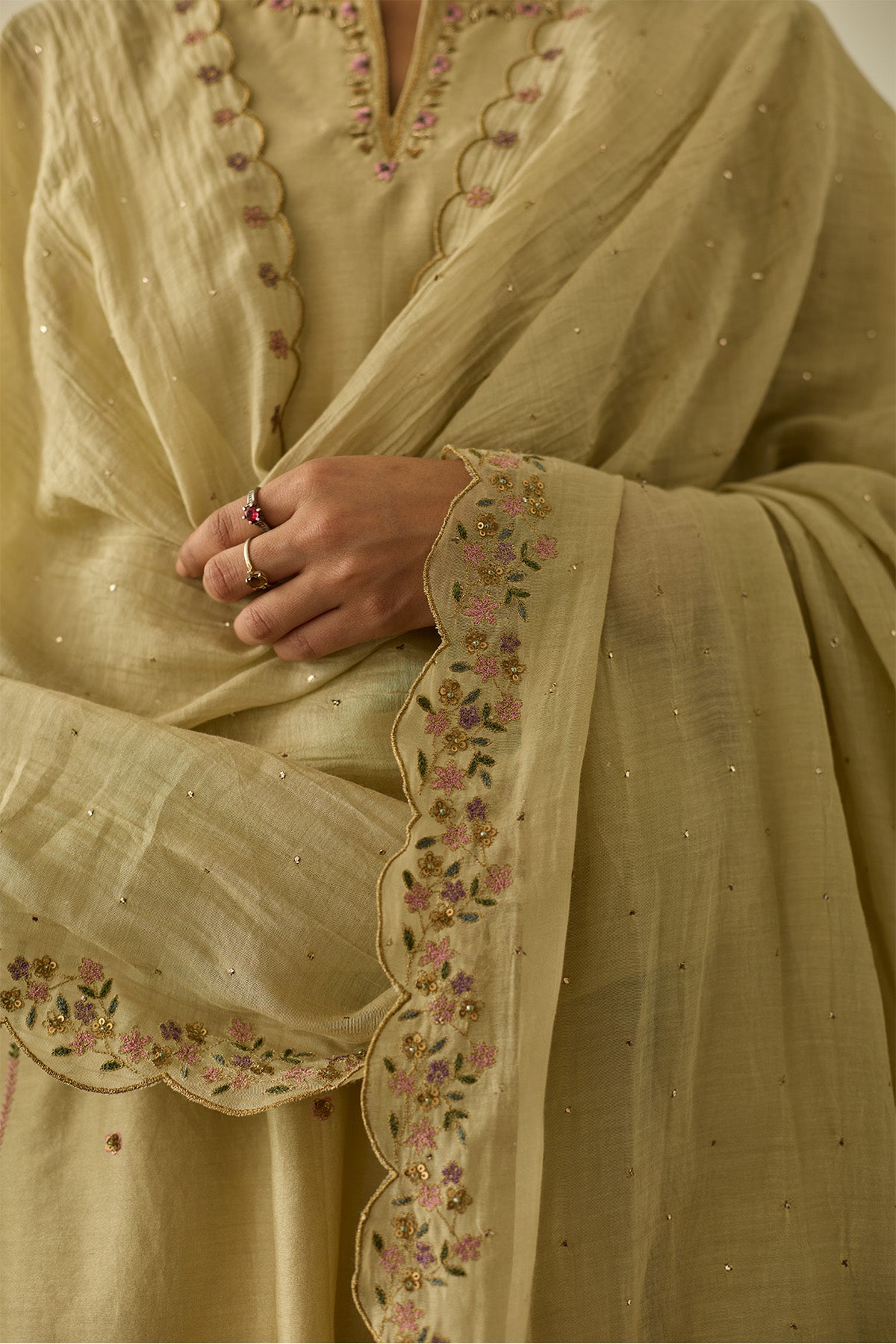 Almond Green Floral Anarkali Set