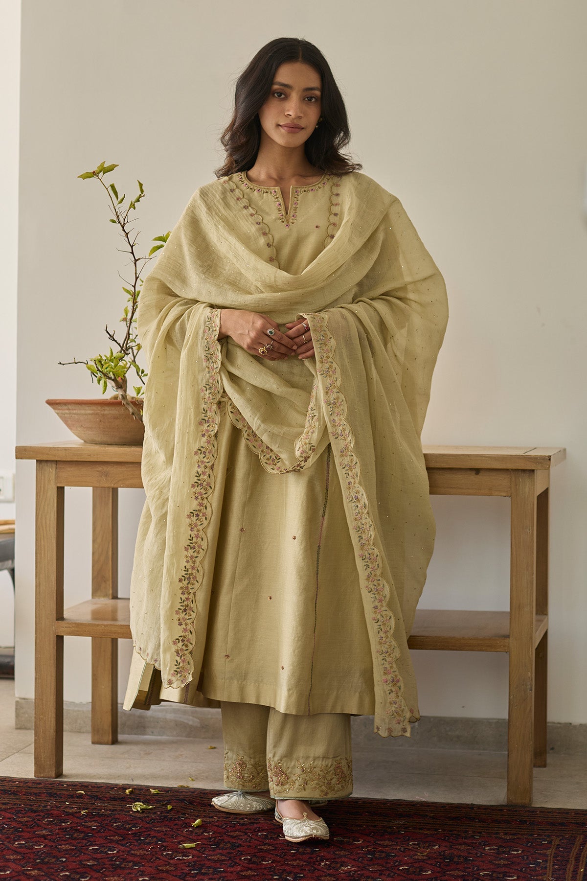 Buy Almond Green Floral Anarkali Set by Rhua for Women online at ScrollnShops