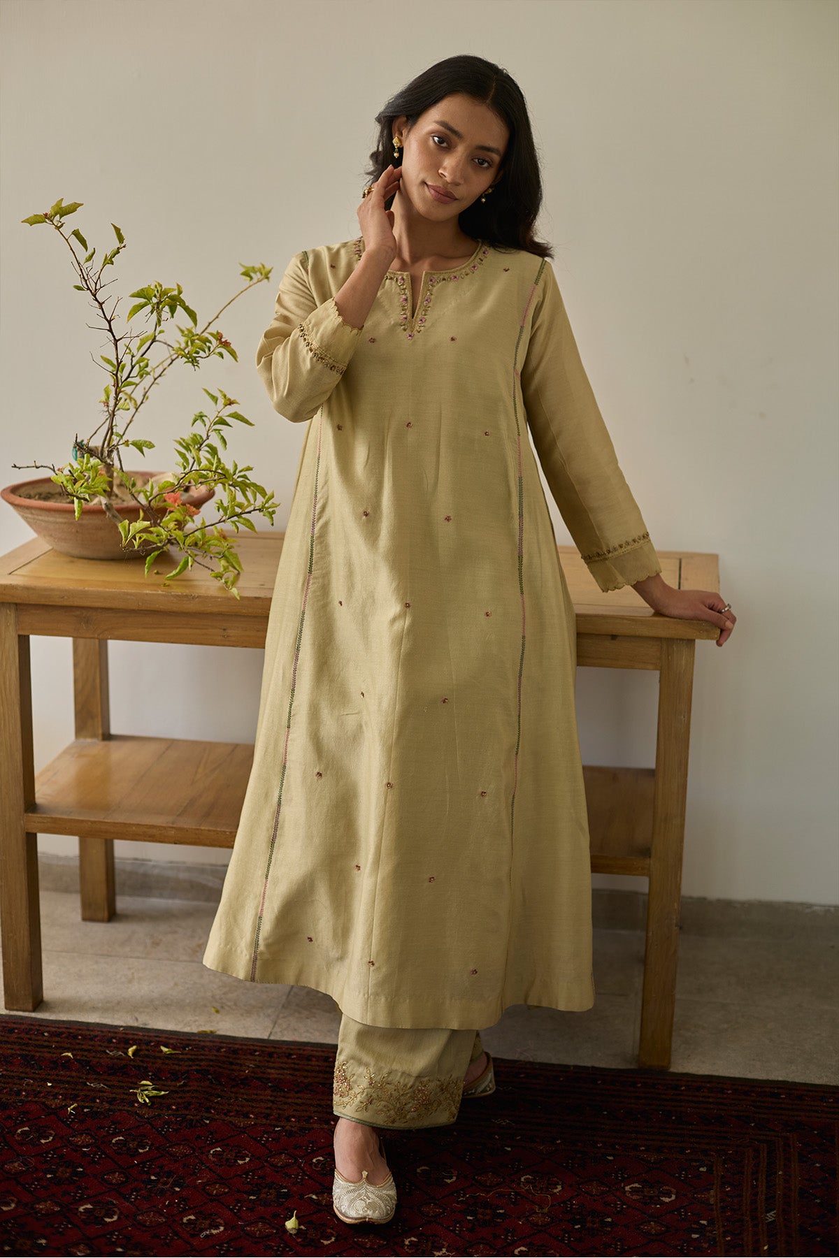 Almond Green Floral Anarkali Set