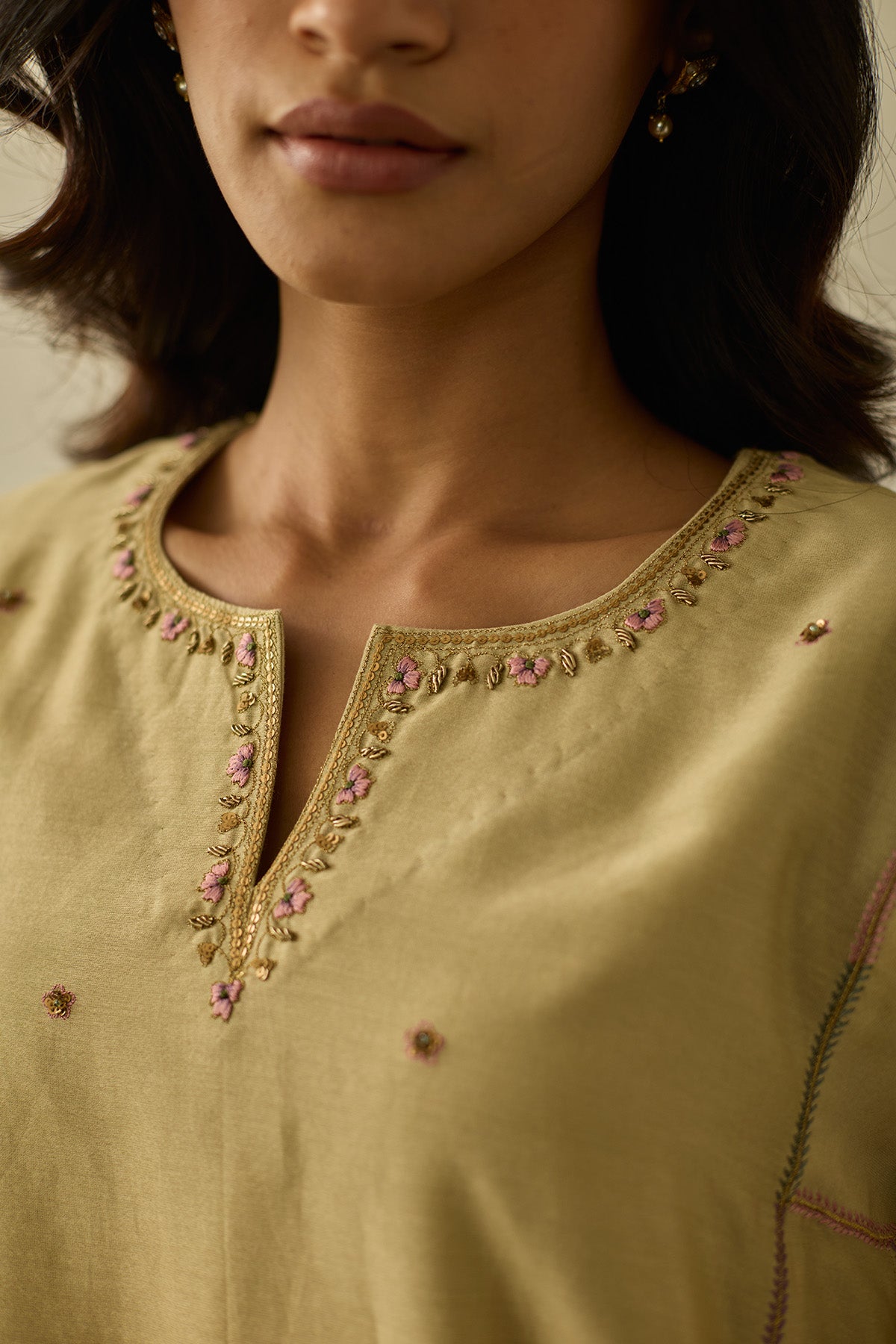 Almond Green Floral Anarkali Set