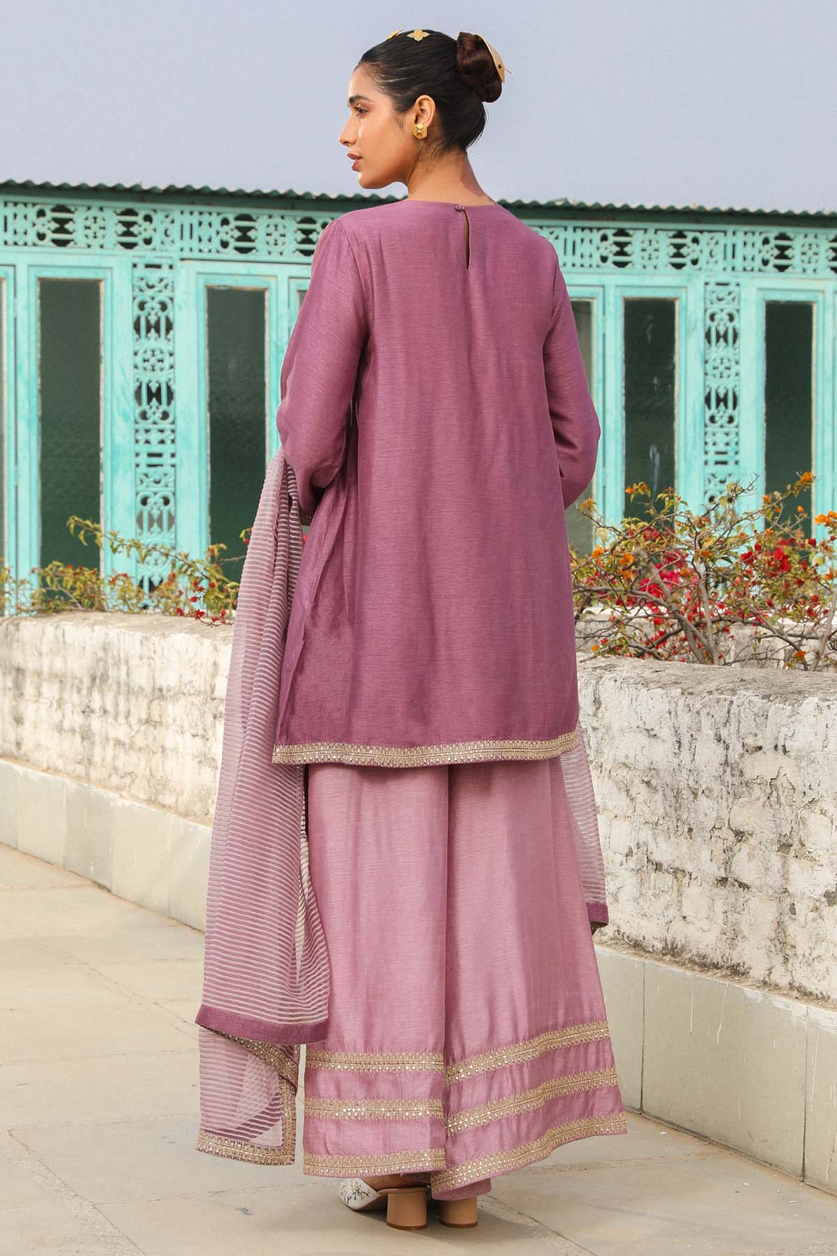 American Violet Zari Kurta Set