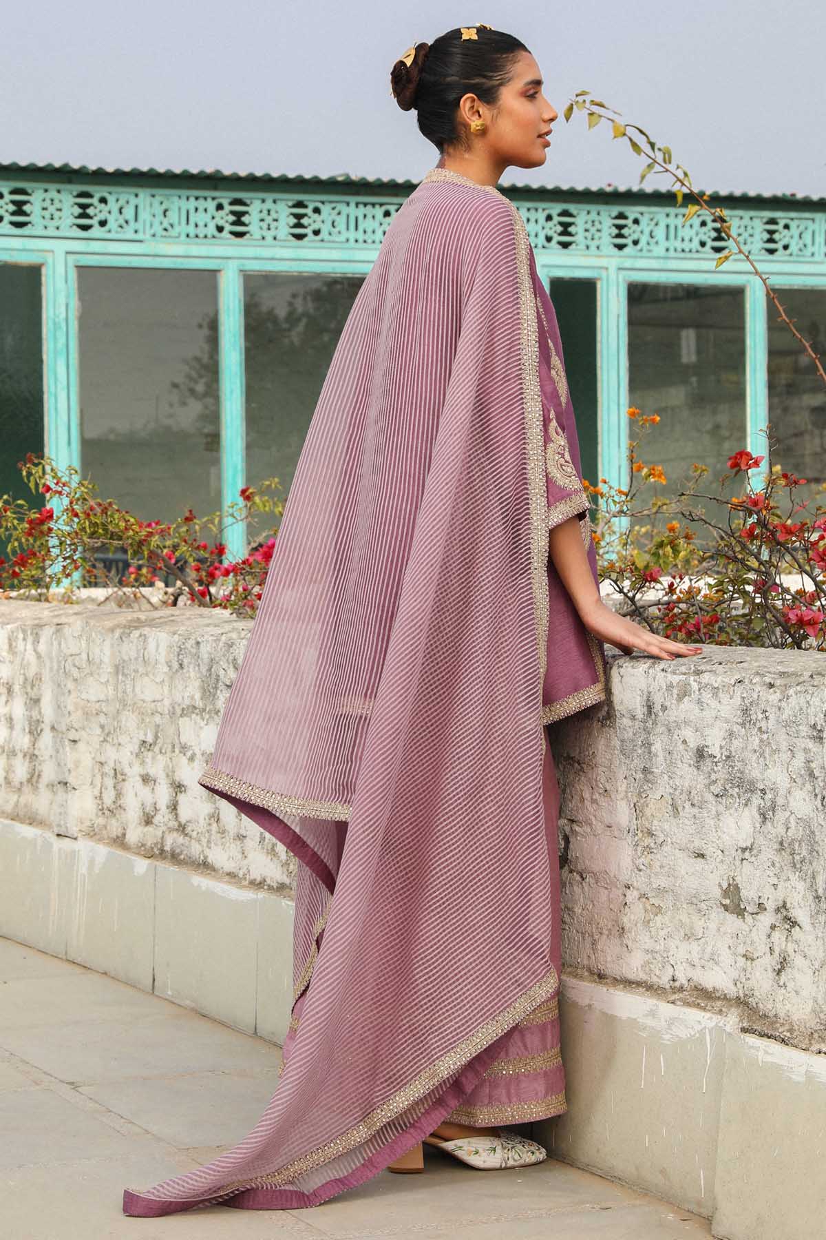 American Violet Zari Kurta Set