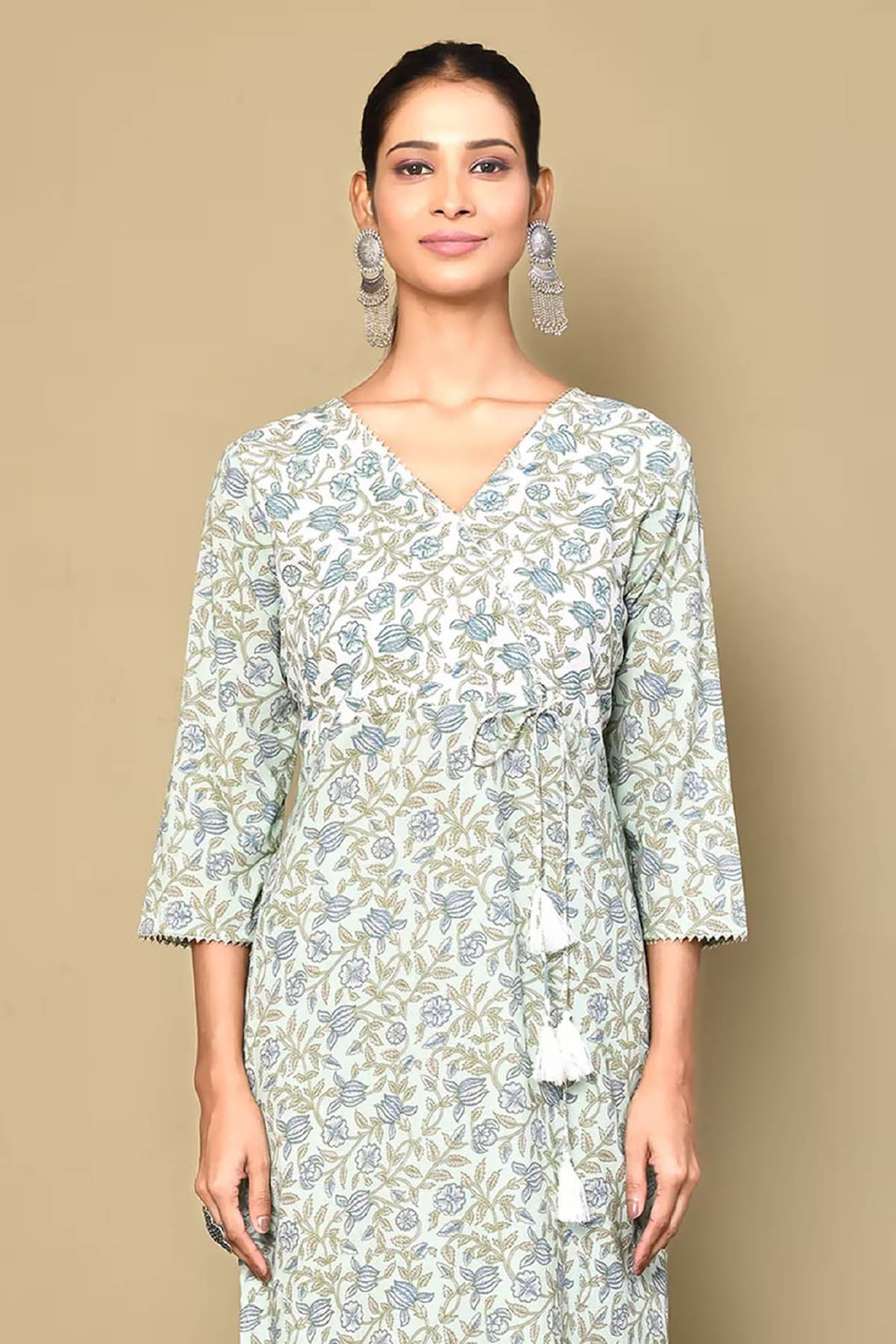 Angrakha Style Floral Kurta Set