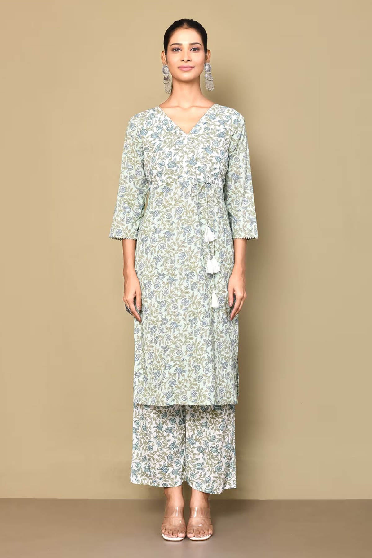 Angrakha Style Floral Kurta Set