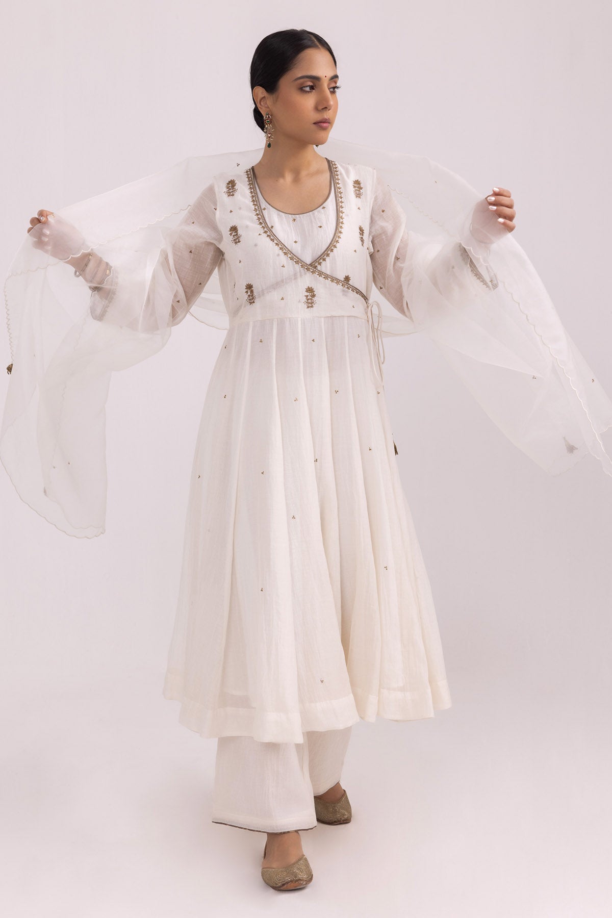 Angrakha White Anarkali Set