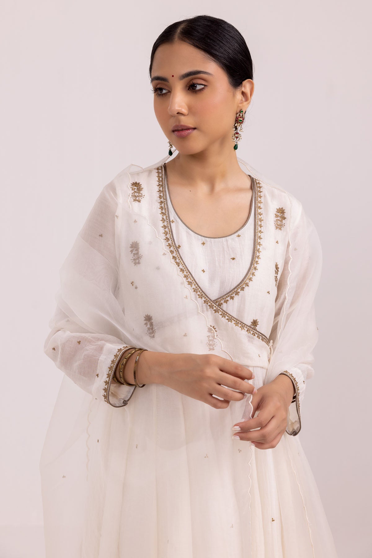 Angrakha White Anarkali Set