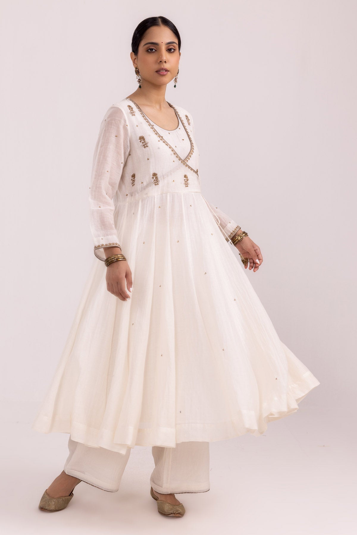 Angrakha White Anarkali Set
