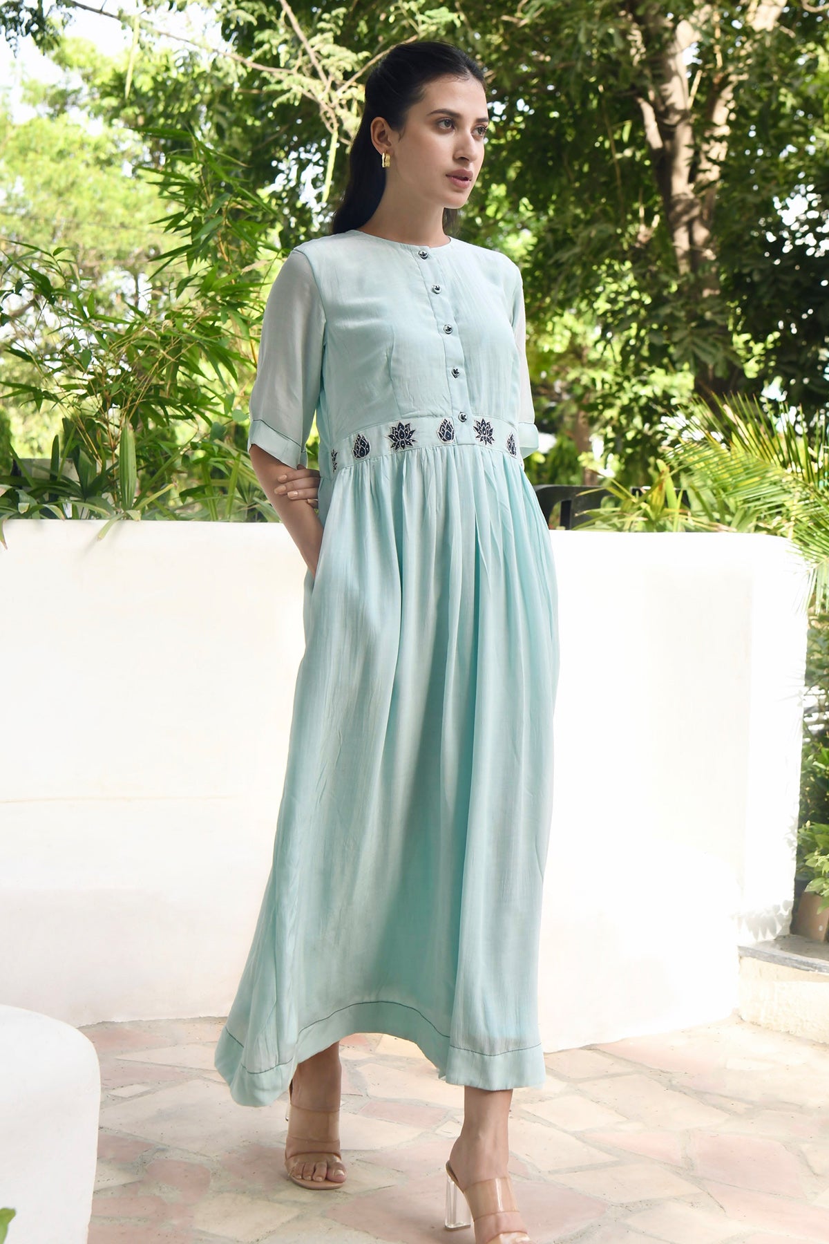 Applique Work Blue Midi Dress