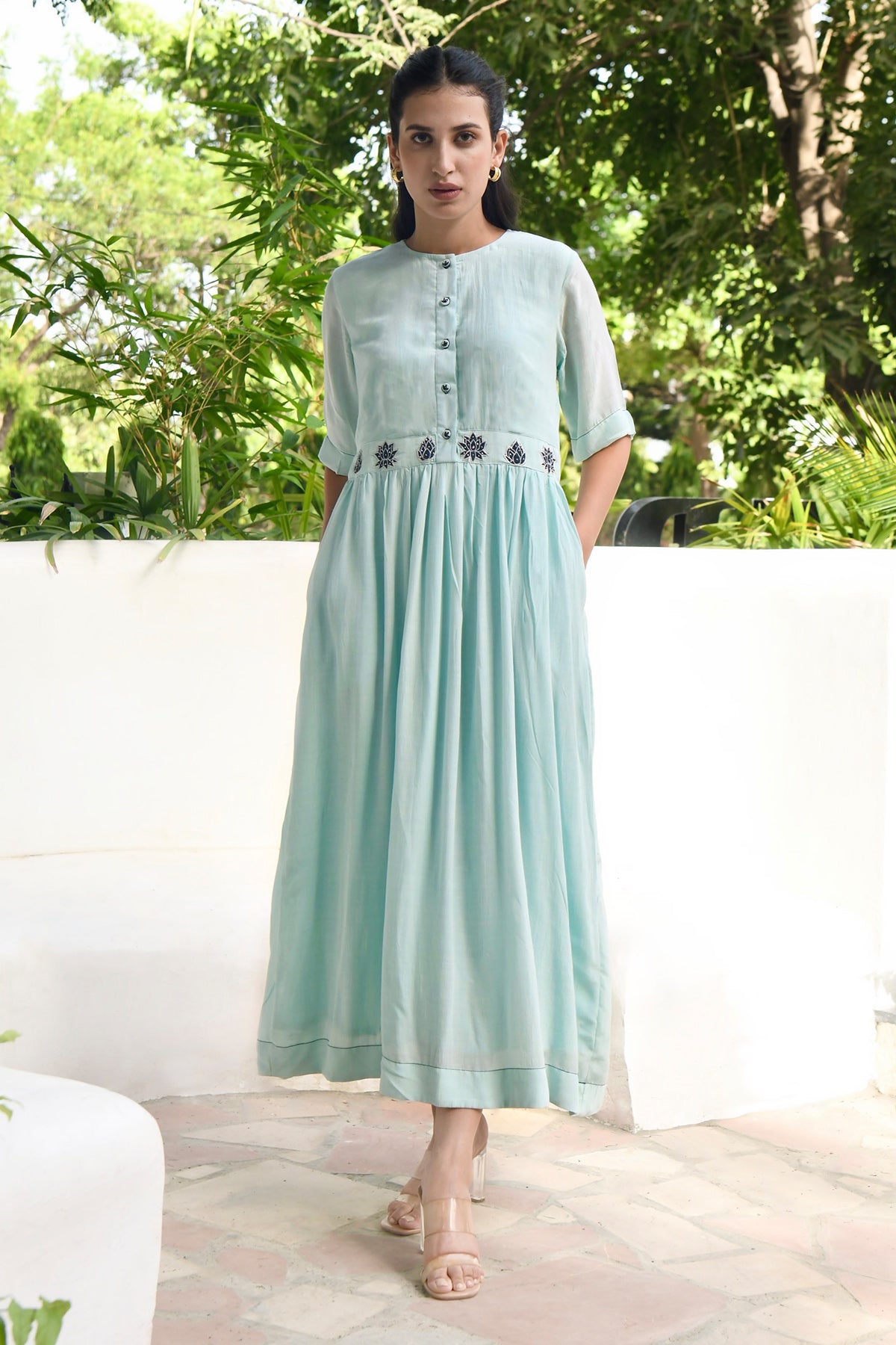 Applique Work Blue Midi Dress