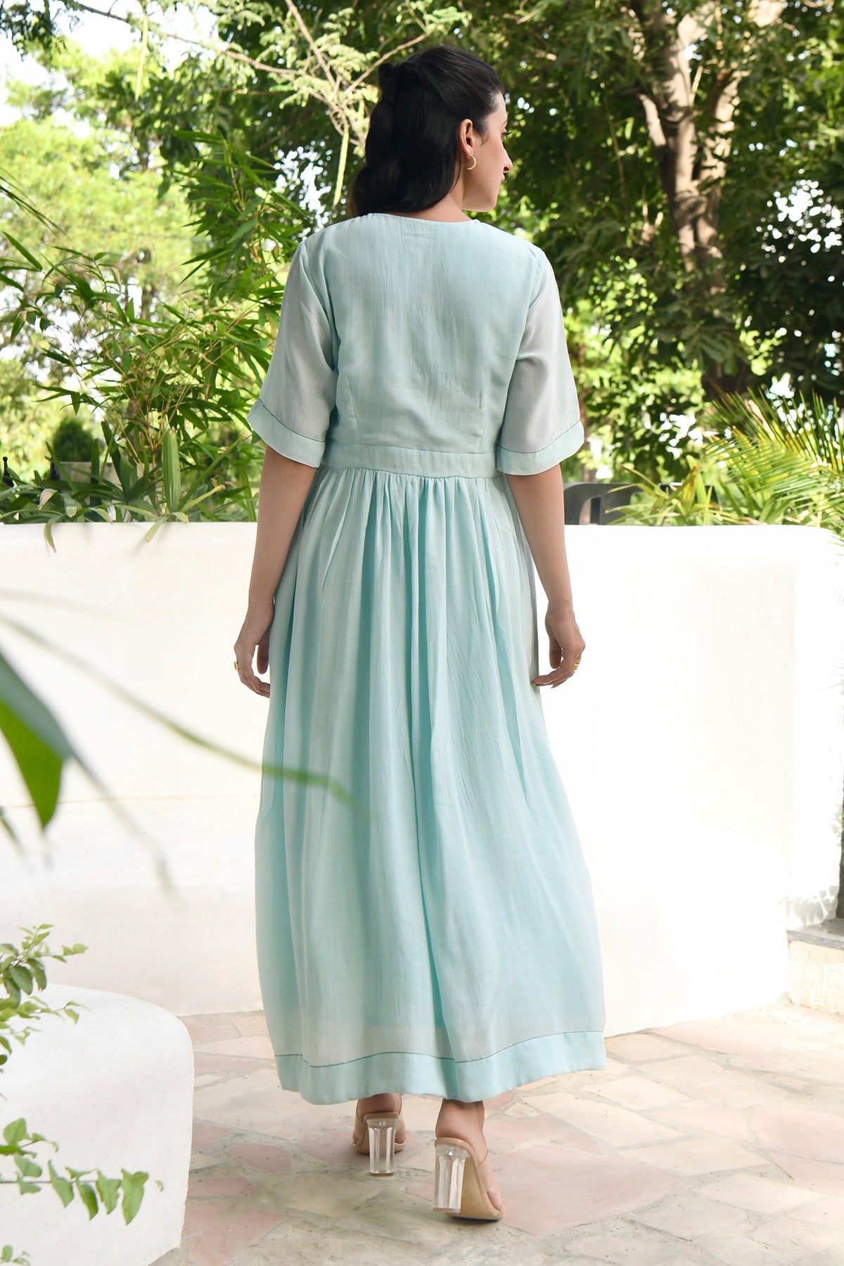 Applique Work Blue Midi Dress