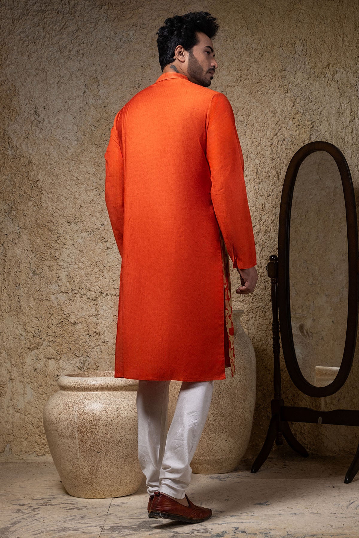 Applique Work Rust Kurta Set