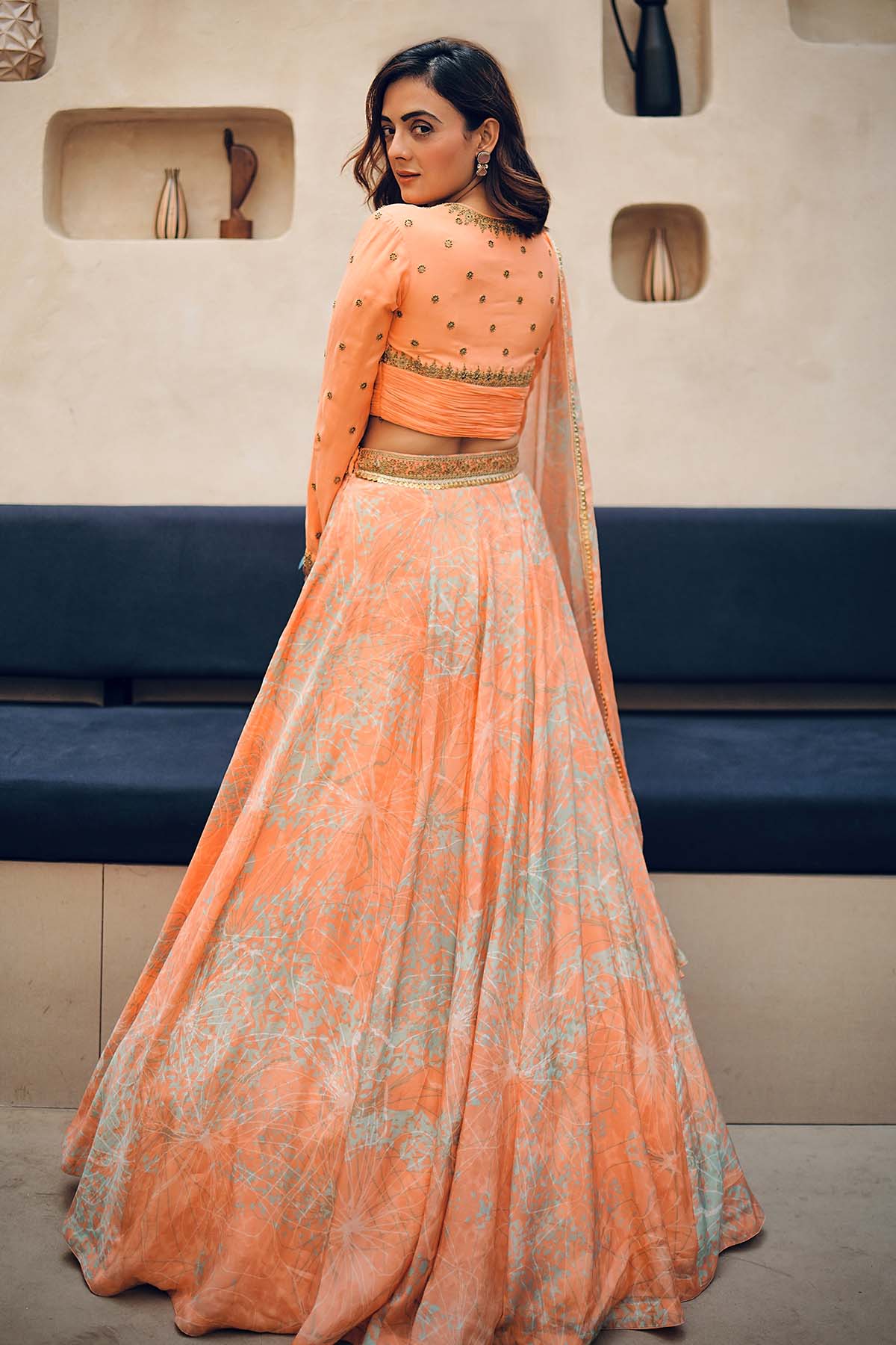 Apricot Abstract Lehenga Set