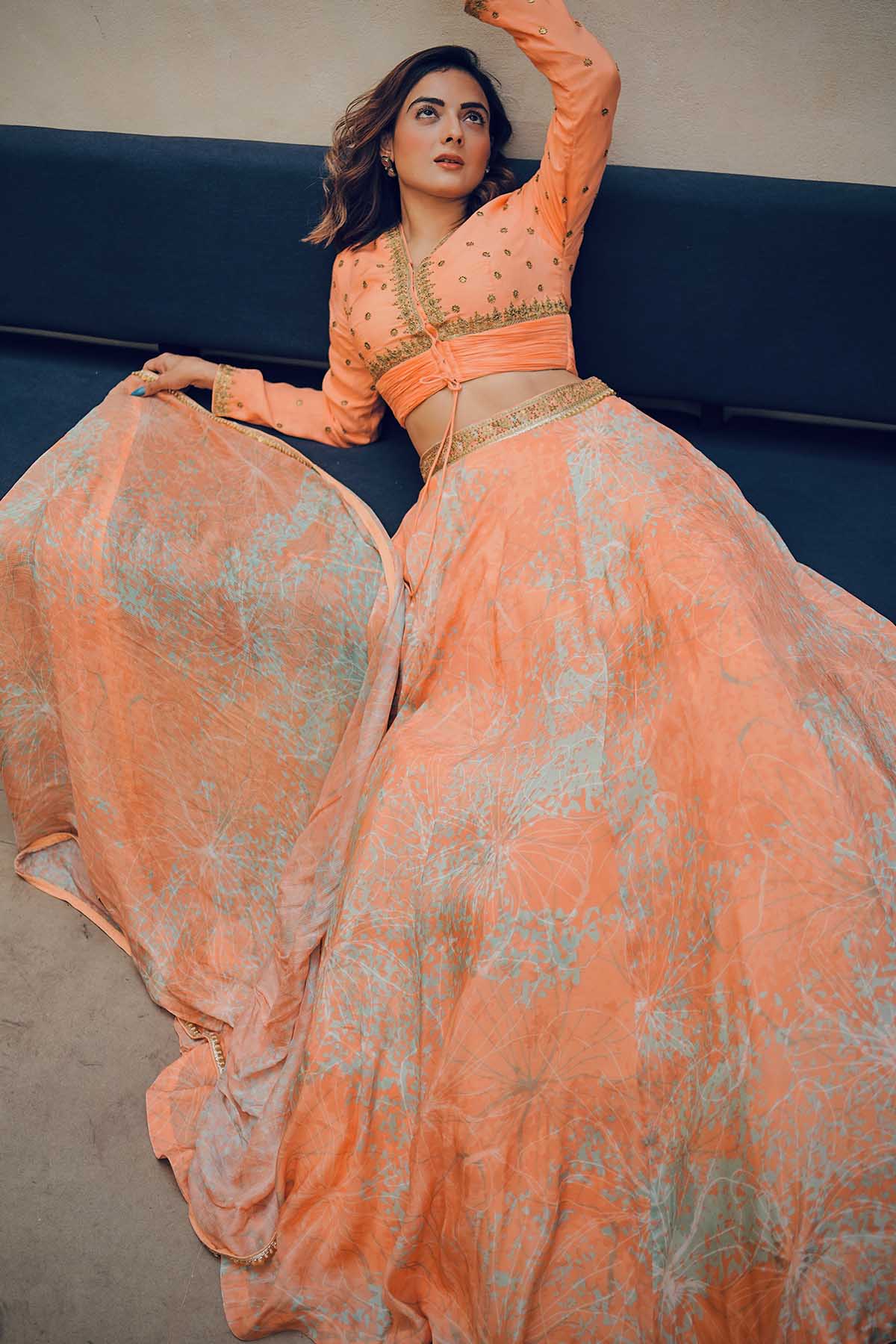 Apricot Abstract Lehenga Set