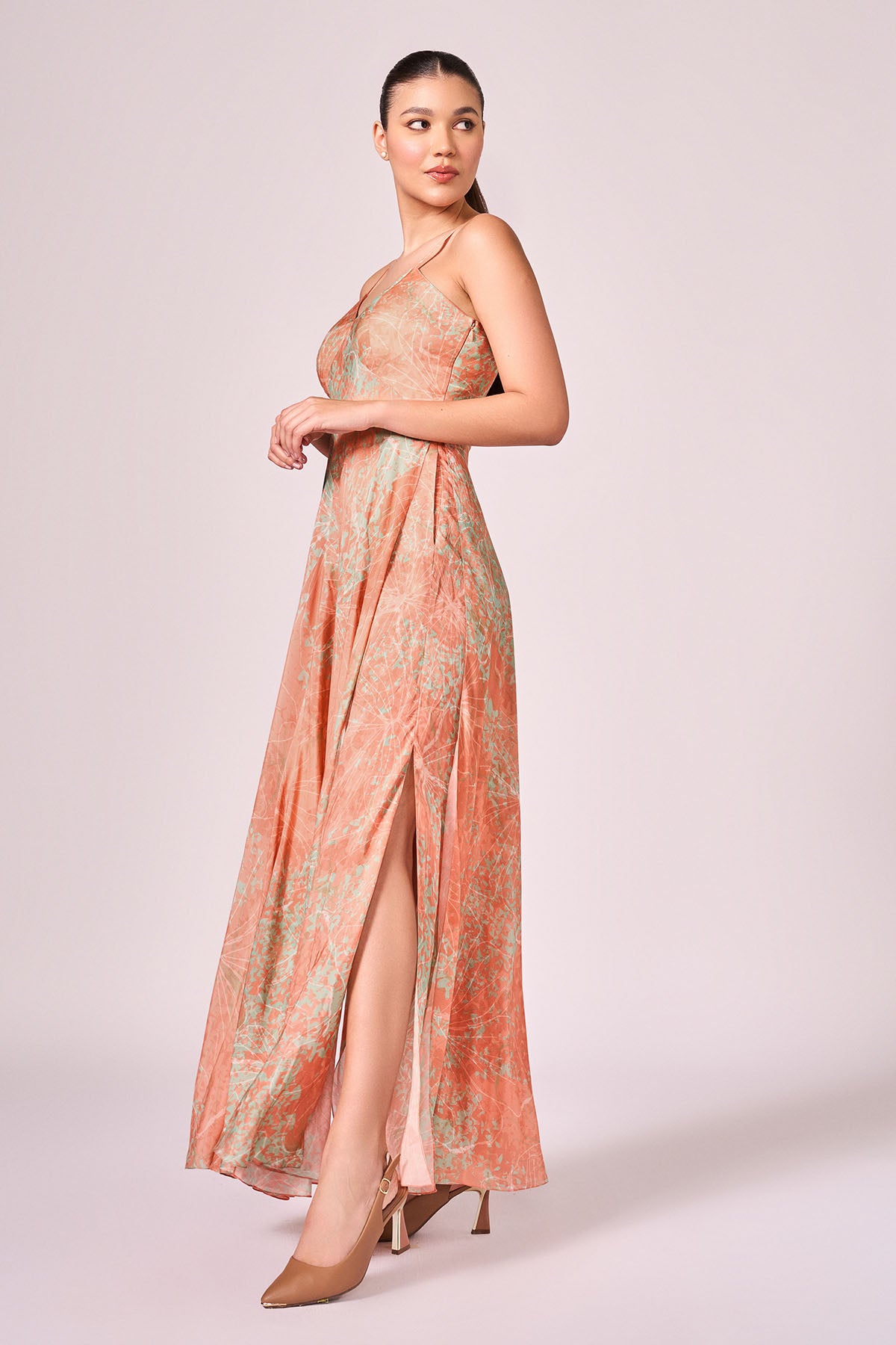 Apricot Abstract Printed Dress