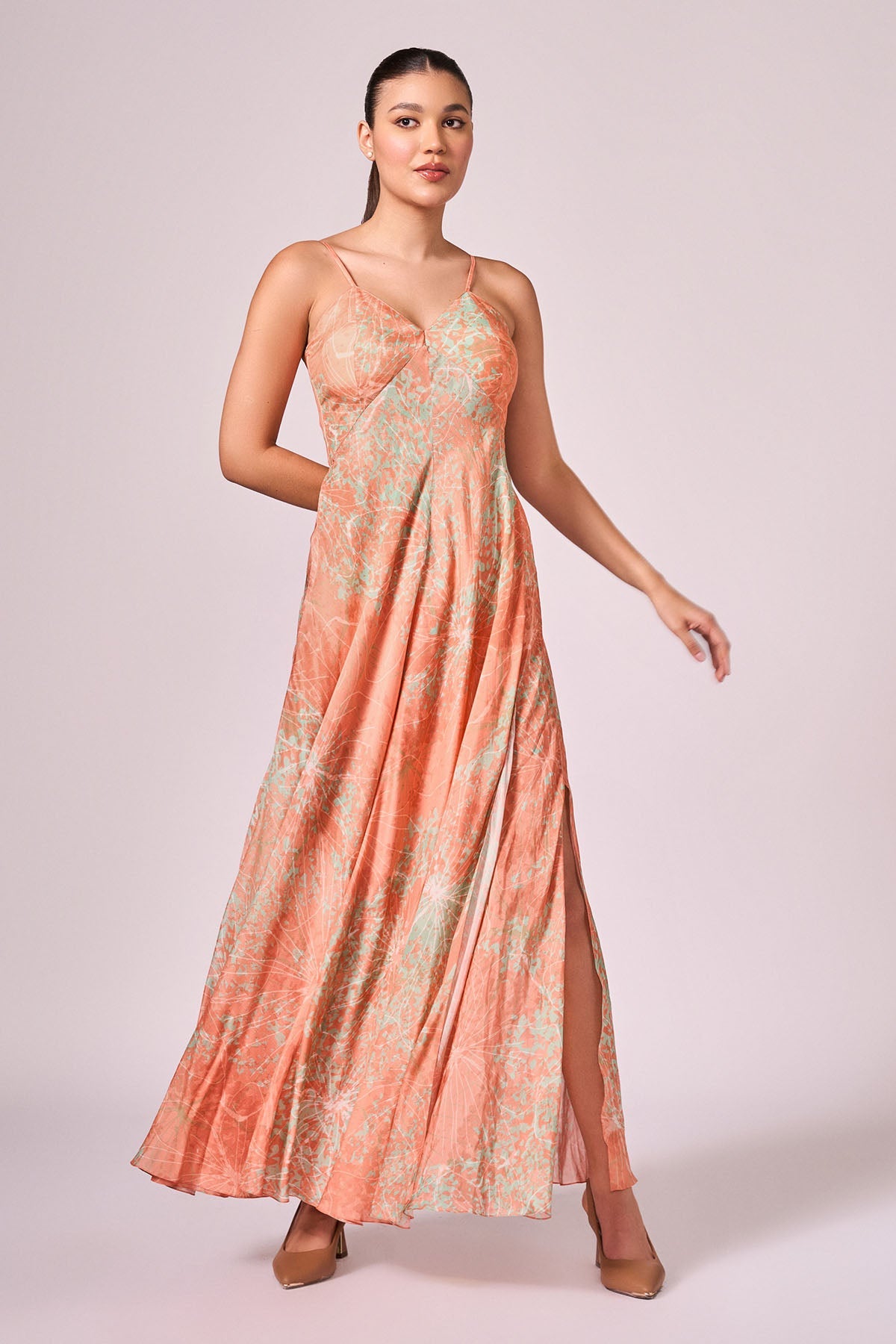 Buy Apricot Abstract Printed Dress by Koswi for women online at ScrollnShops