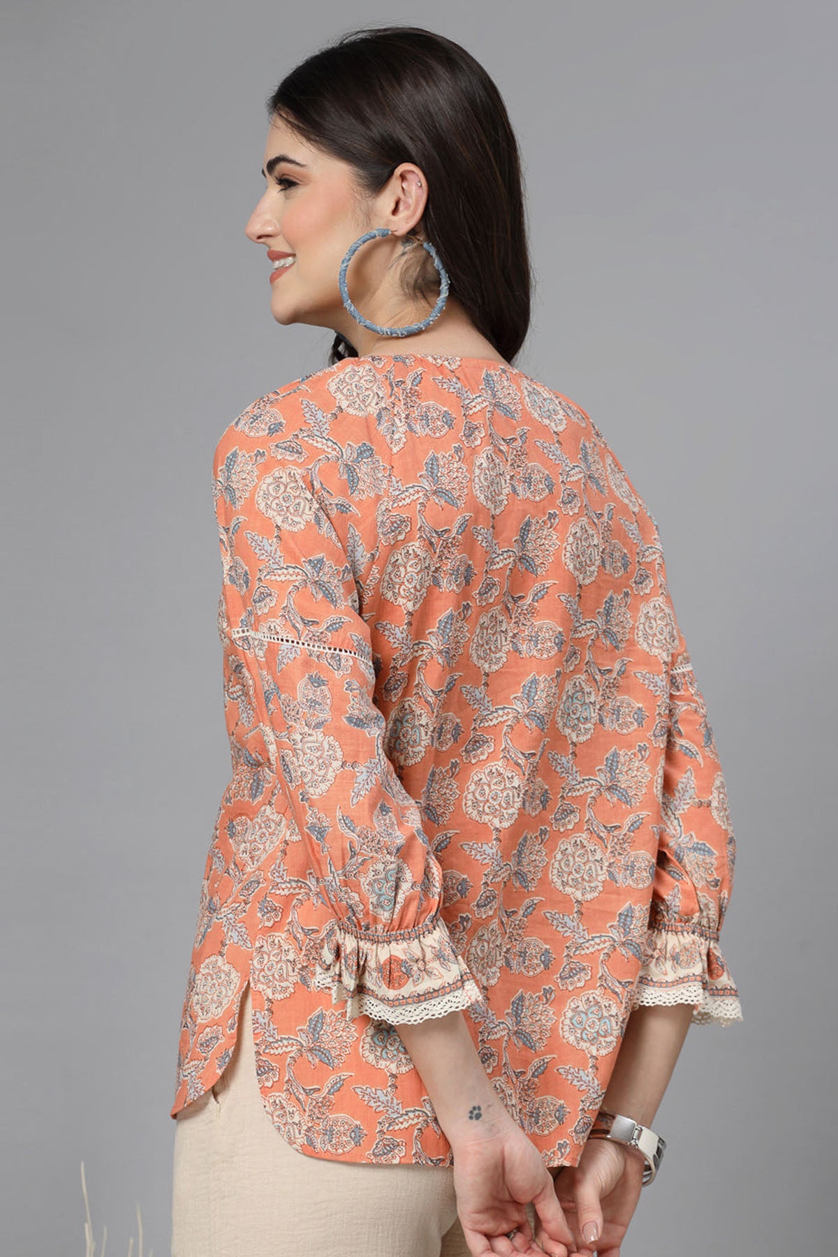 Apricot Crush Printed Puff Top
