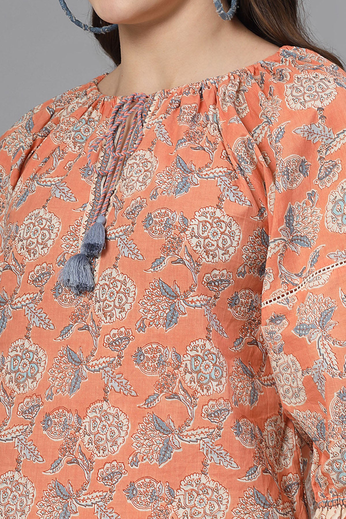 Apricot Crush Printed Puff Top