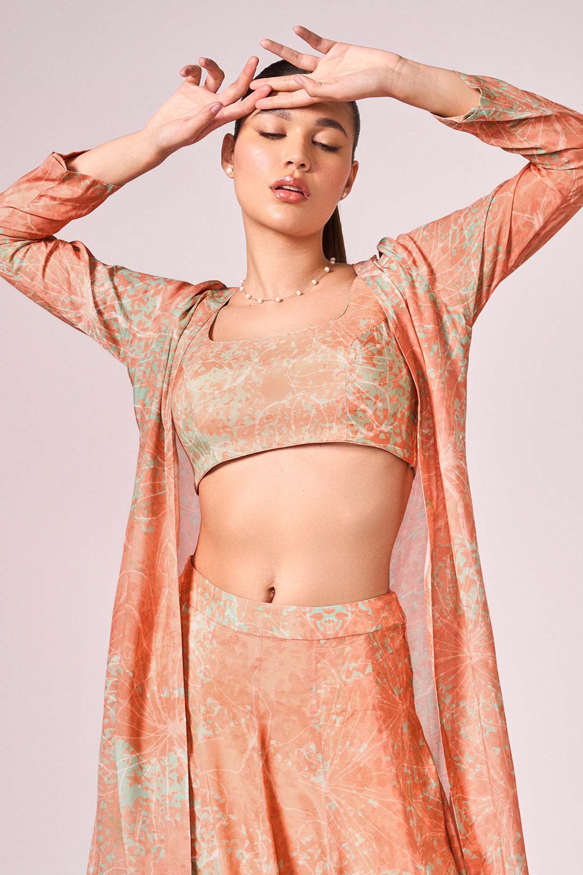 Apricot Printed Lehenga Set