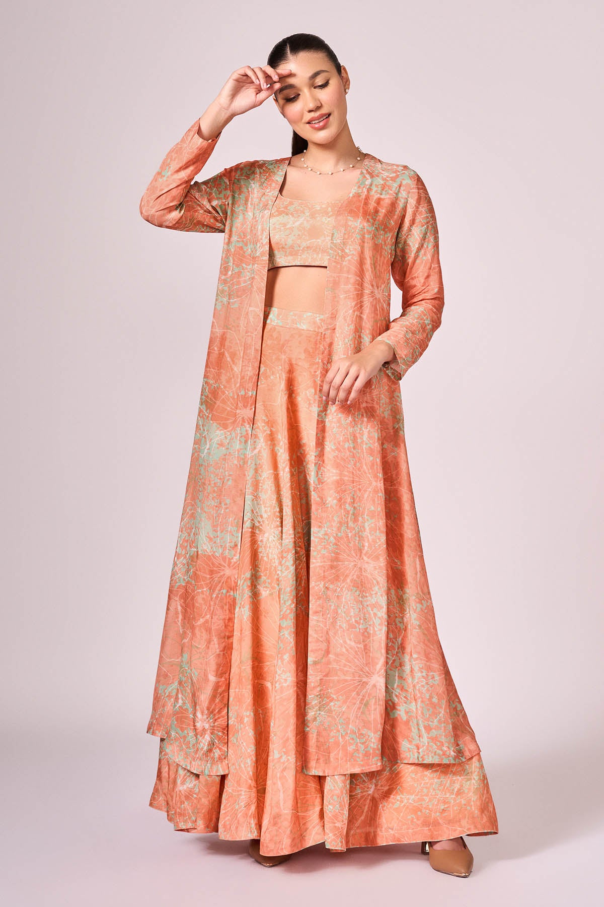 Apricot Printed Lehenga Set
