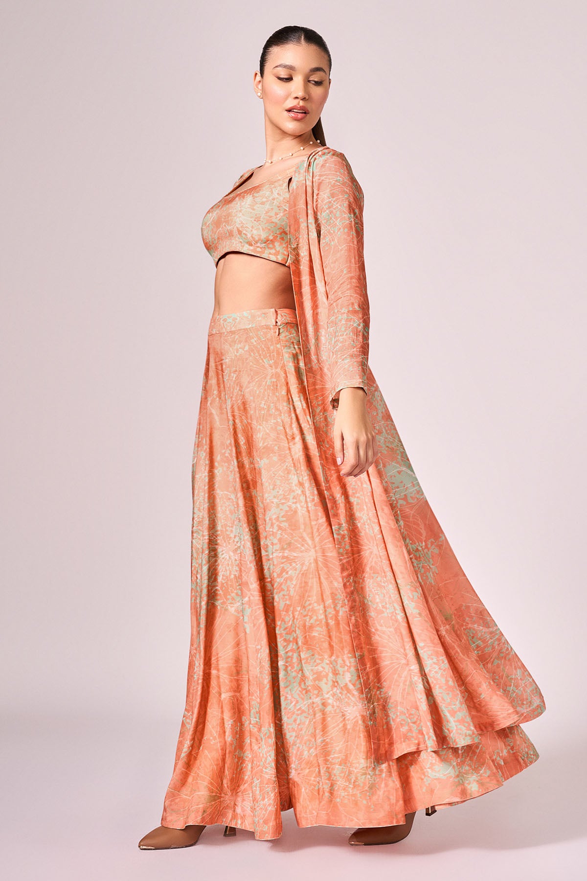 Apricot Printed Lehenga Set