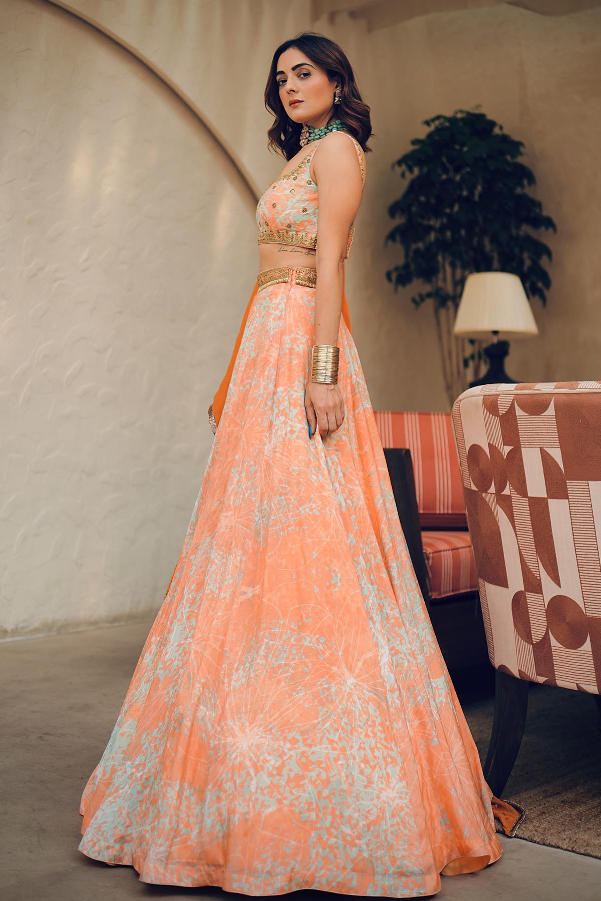 Apricot Viscose Lehenga Set