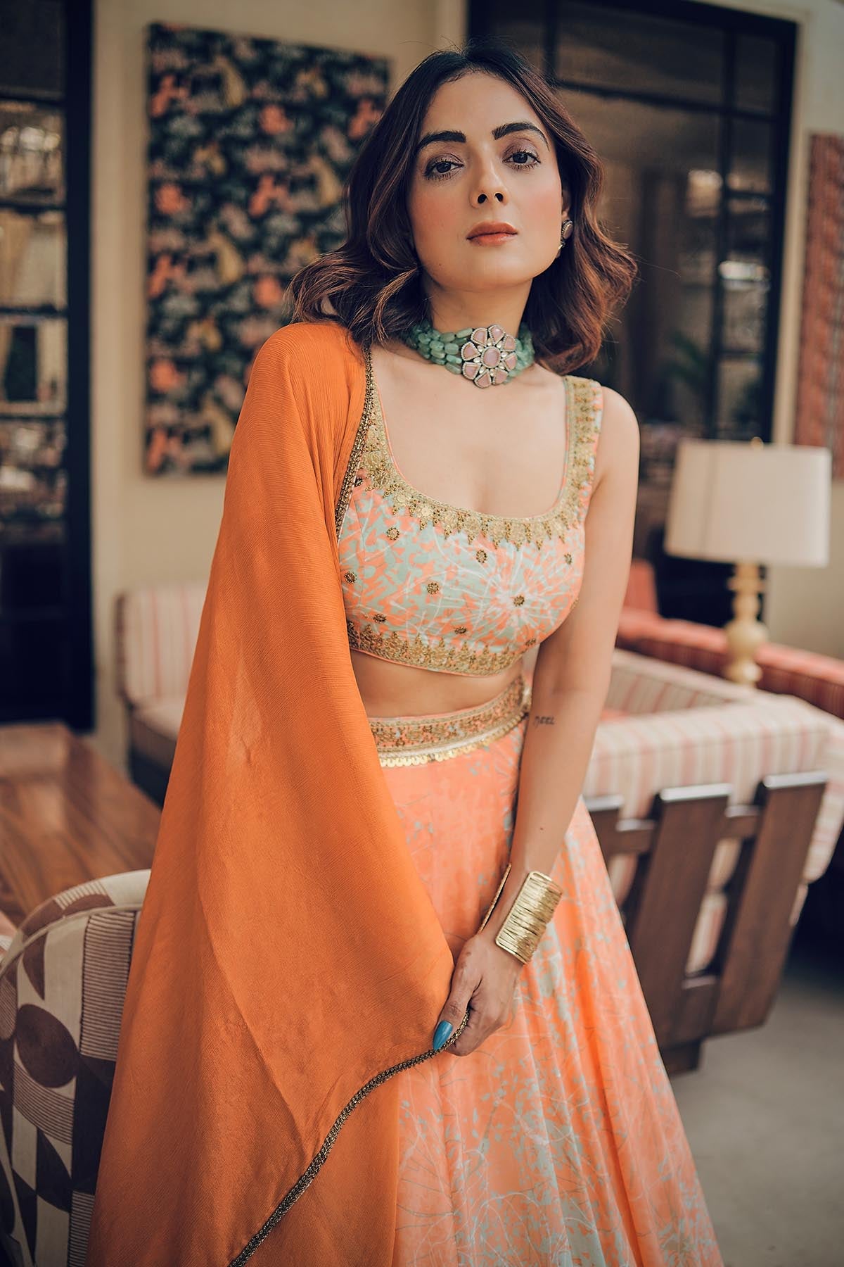 Apricot Viscose Lehenga Set
