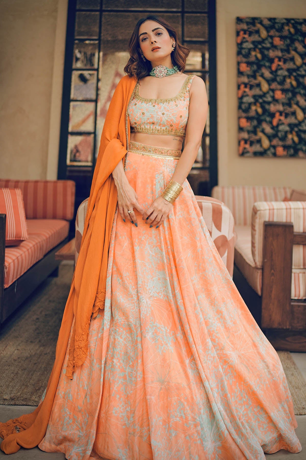 Buy Apricot Viscose Lehenga Set by Koswi for women online at ScrollnShops